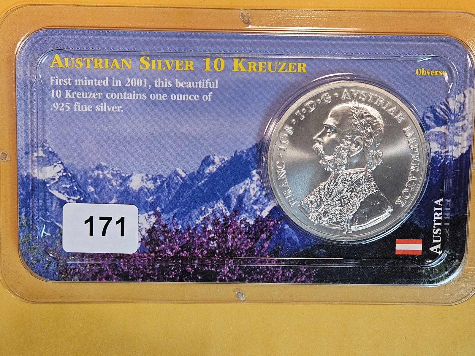 GEM Brilliant Uncirculated 2001 Austrian Silver 10 kreuzer: In holder