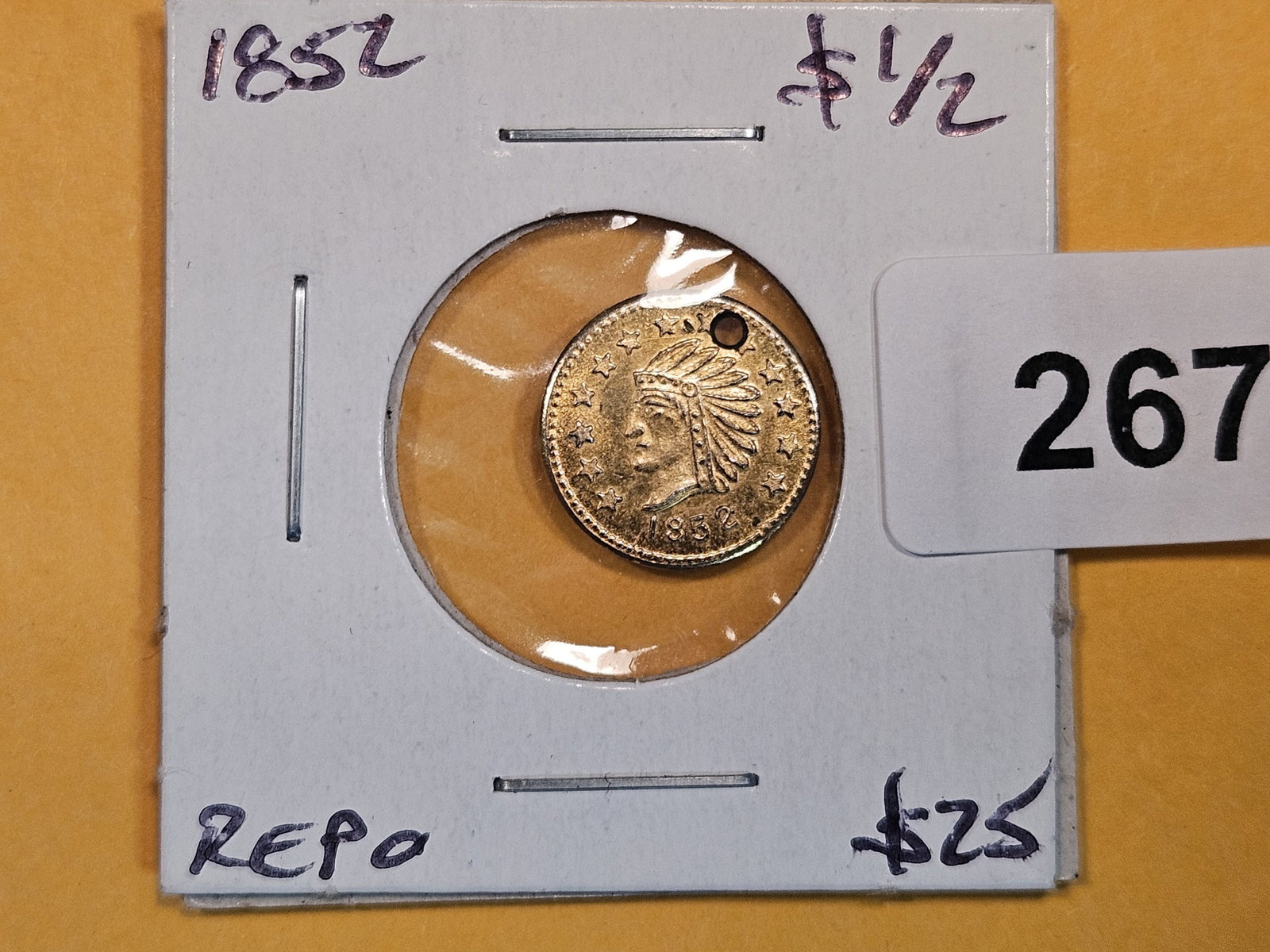 Fun 1852 California 1/2 dollar gold replica: holed for suspension