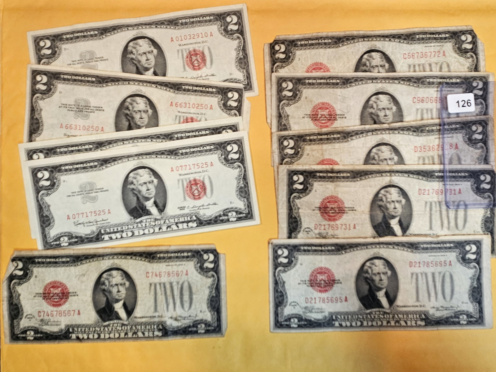 Ten mixed Two Dollar Notes (1 of 1)