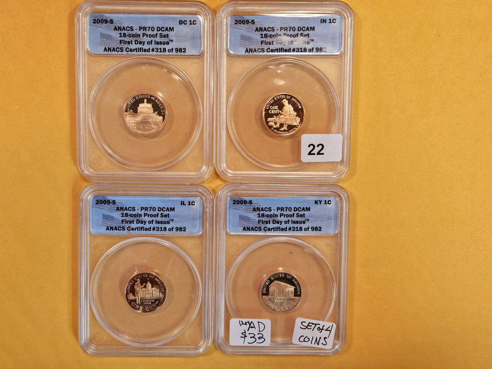 PERFECT SET! ANACS 2009 four-coin set in Proof 70 Deep Cameo (1 of 2)