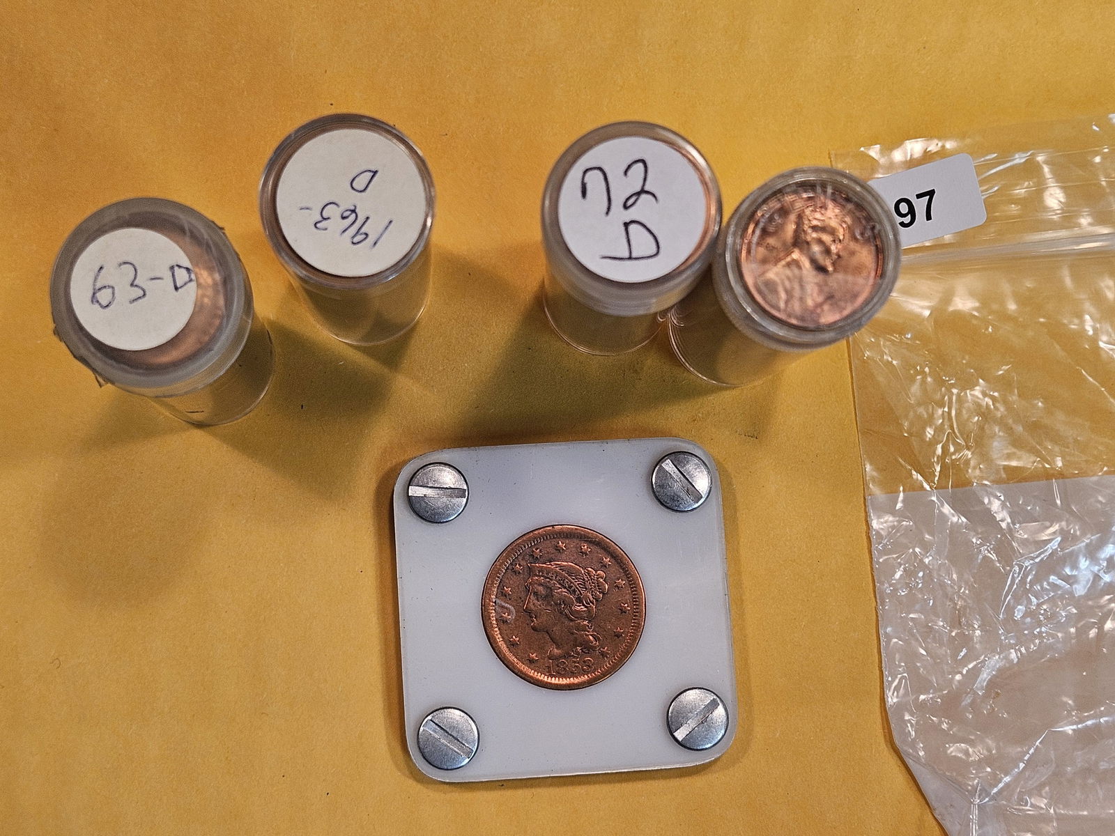 Four BU Memorial Rolls and a 1853 Large Cent (1 of 4)