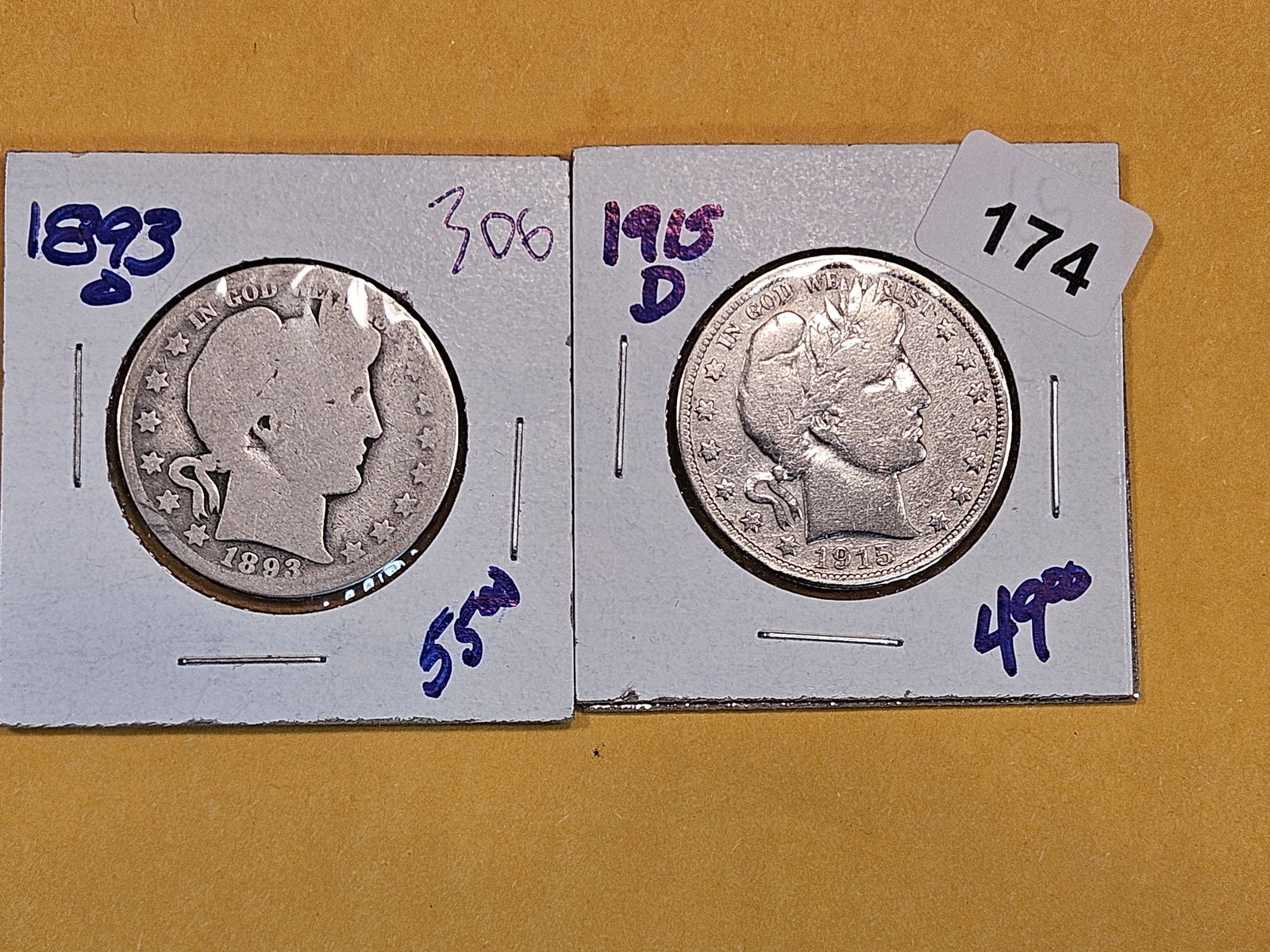 1893-O and 1915-D Barber Half Dollars (1 of 2)