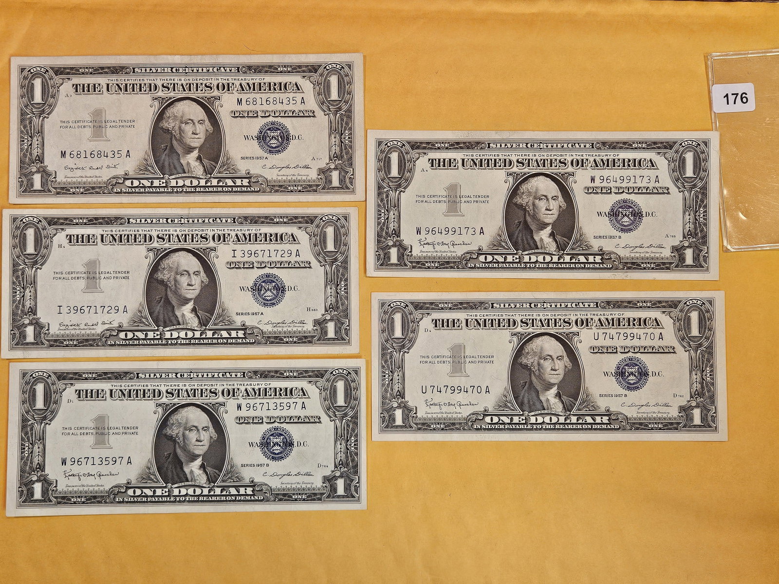 Five crisp One Dollar Silver Certificates (1 of 2)