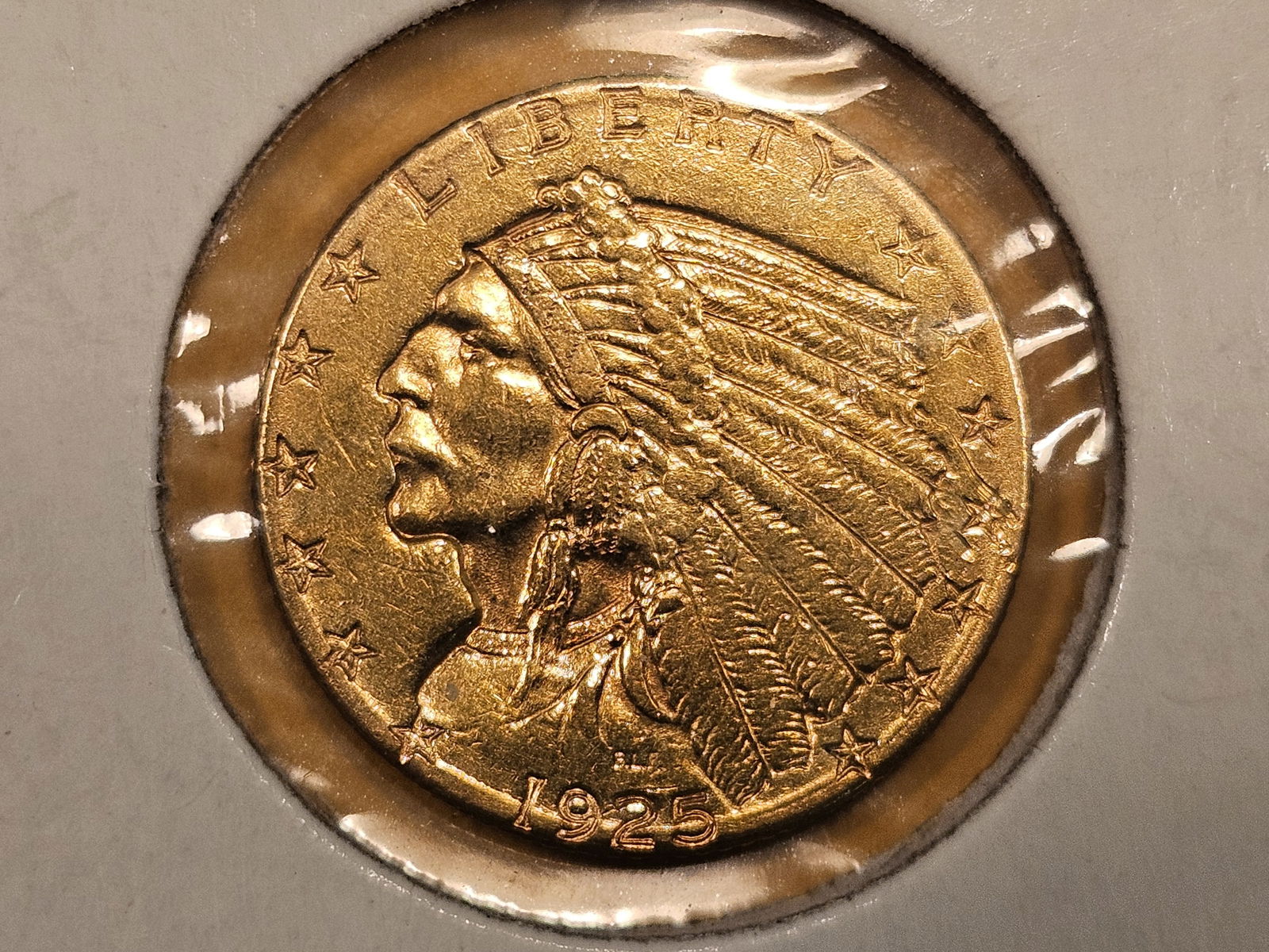 GOLD! 1925-D Indian $2.5 Dollars in About Uncirculated (1 of 4)