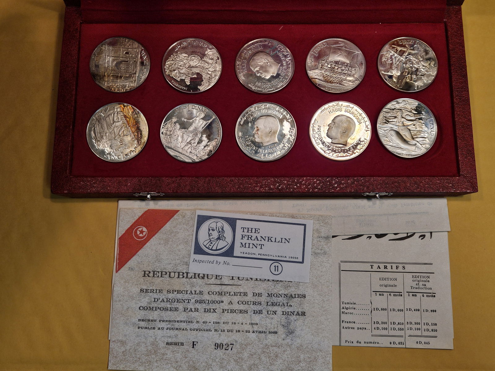 SCARCE! 1969 FM-NI Republic of Tunisia 10 Coin Silver Proof Set (1 of 8)