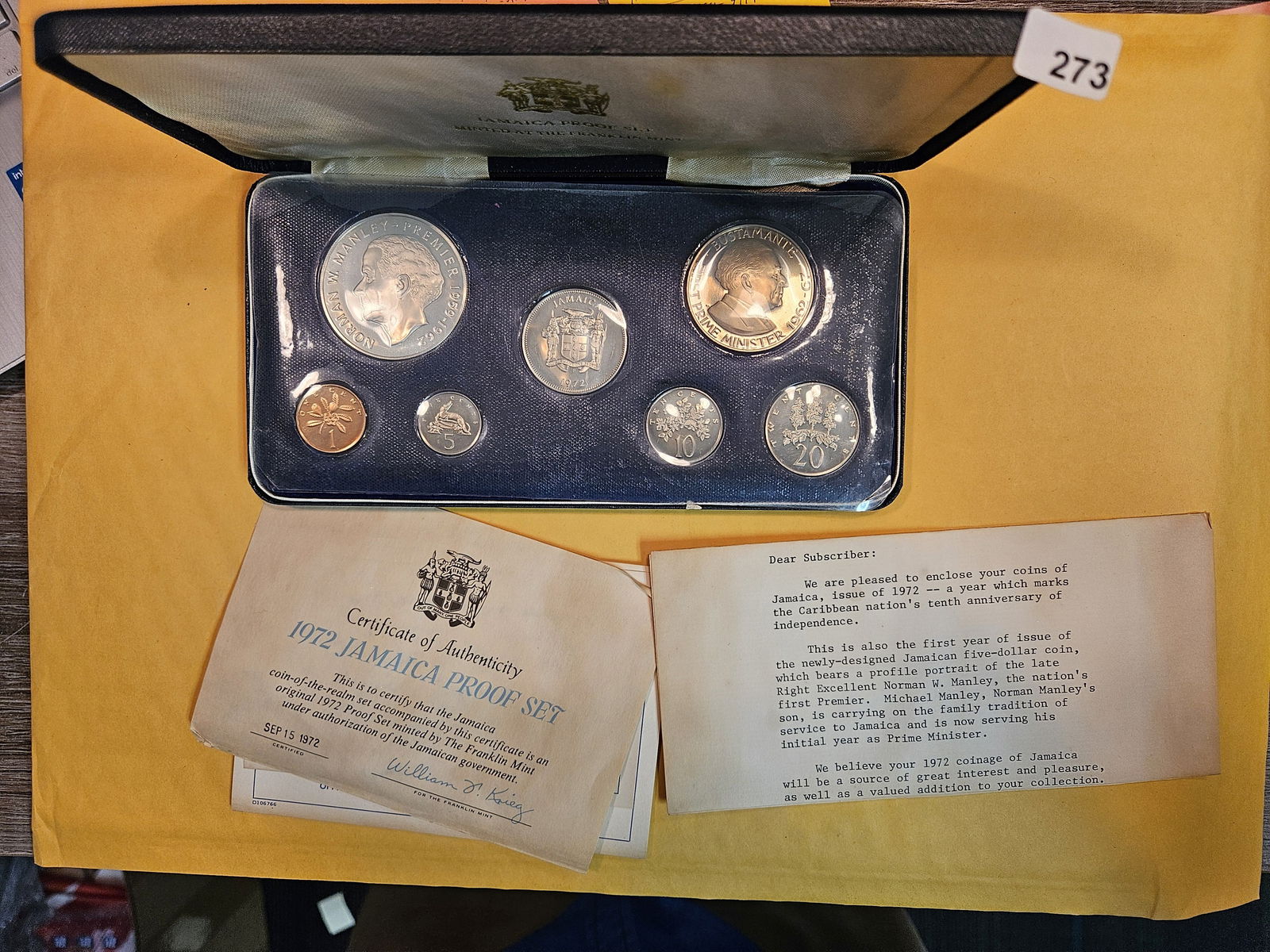 1972 Silver GEM Proof Deep Cameo Jamaica 7-Coin Set: In original packaging with COA