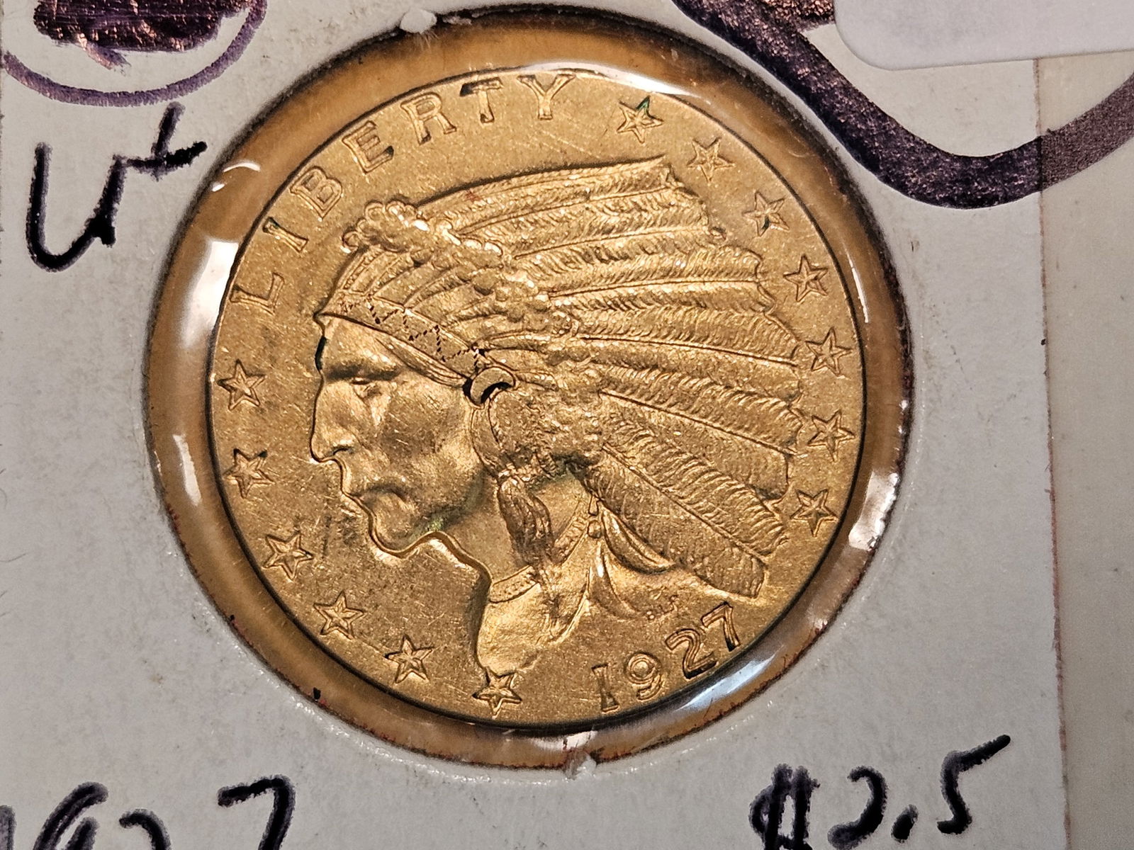 GOLD! Brilliant About Uncirculated Plus 1927 Gold Indian Head $2.5 dollars (1 of 4)