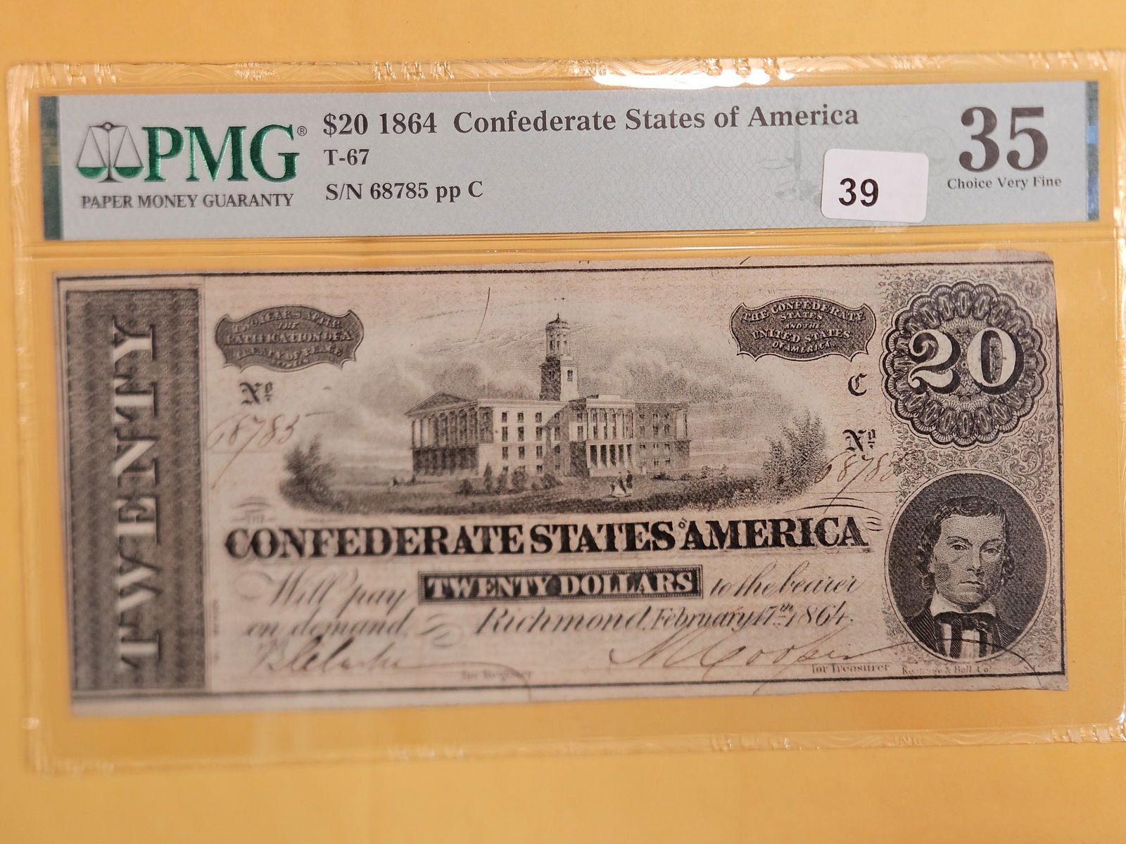 PMG 1864 Twenty Dollar Confederate States of America in Choice Very Fine 35 (1 of 2)