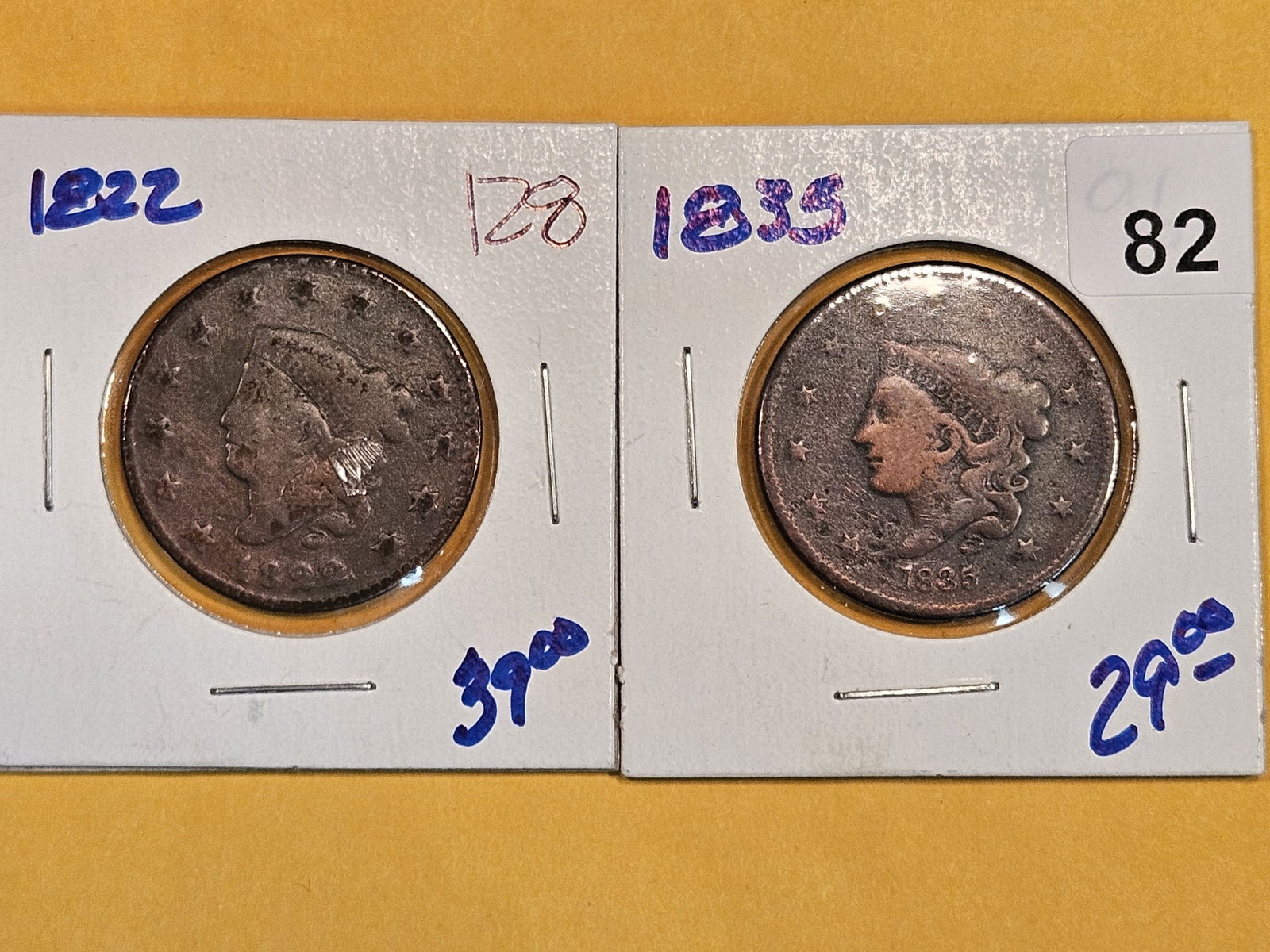 1822 and 1835 Coronet Head Large Cents (1 of 2)
