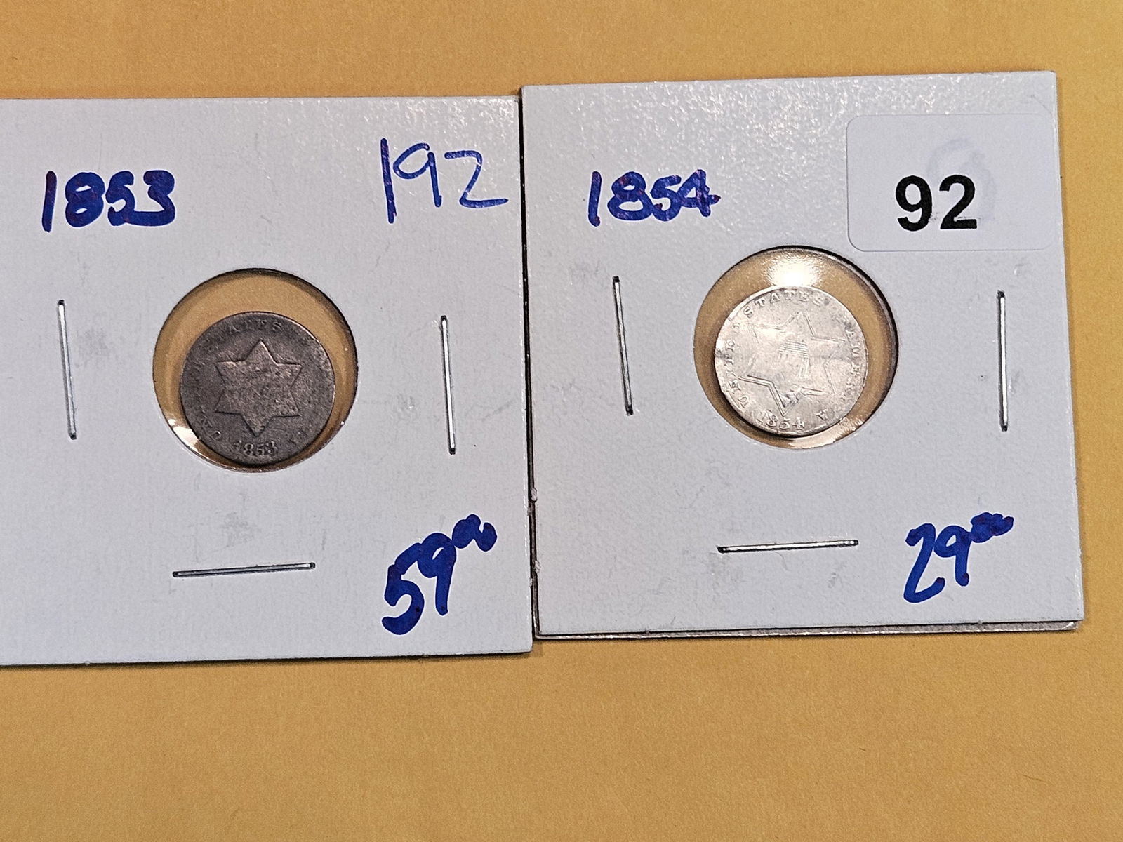1853 and 1854 Three Cent Silver Trimes (1 of 2)