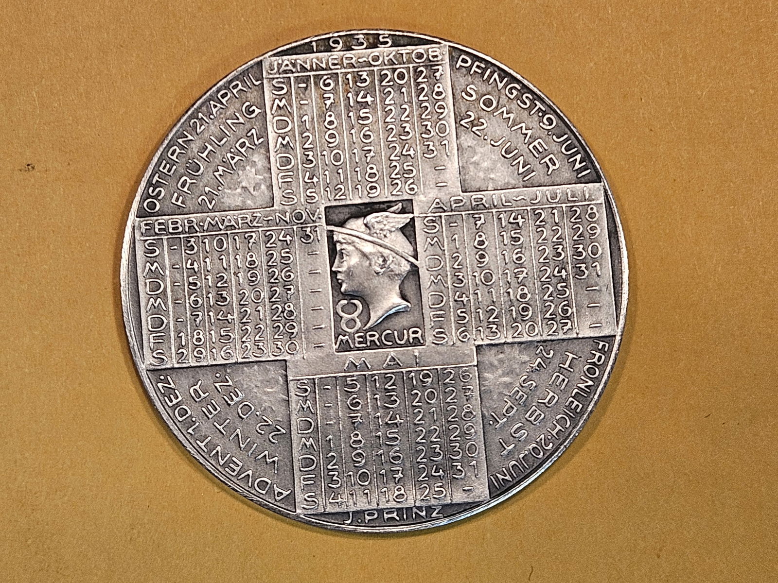 * Scarce 1935 Austria Silver Calendar Medal in Matte Proof (1 of 5)