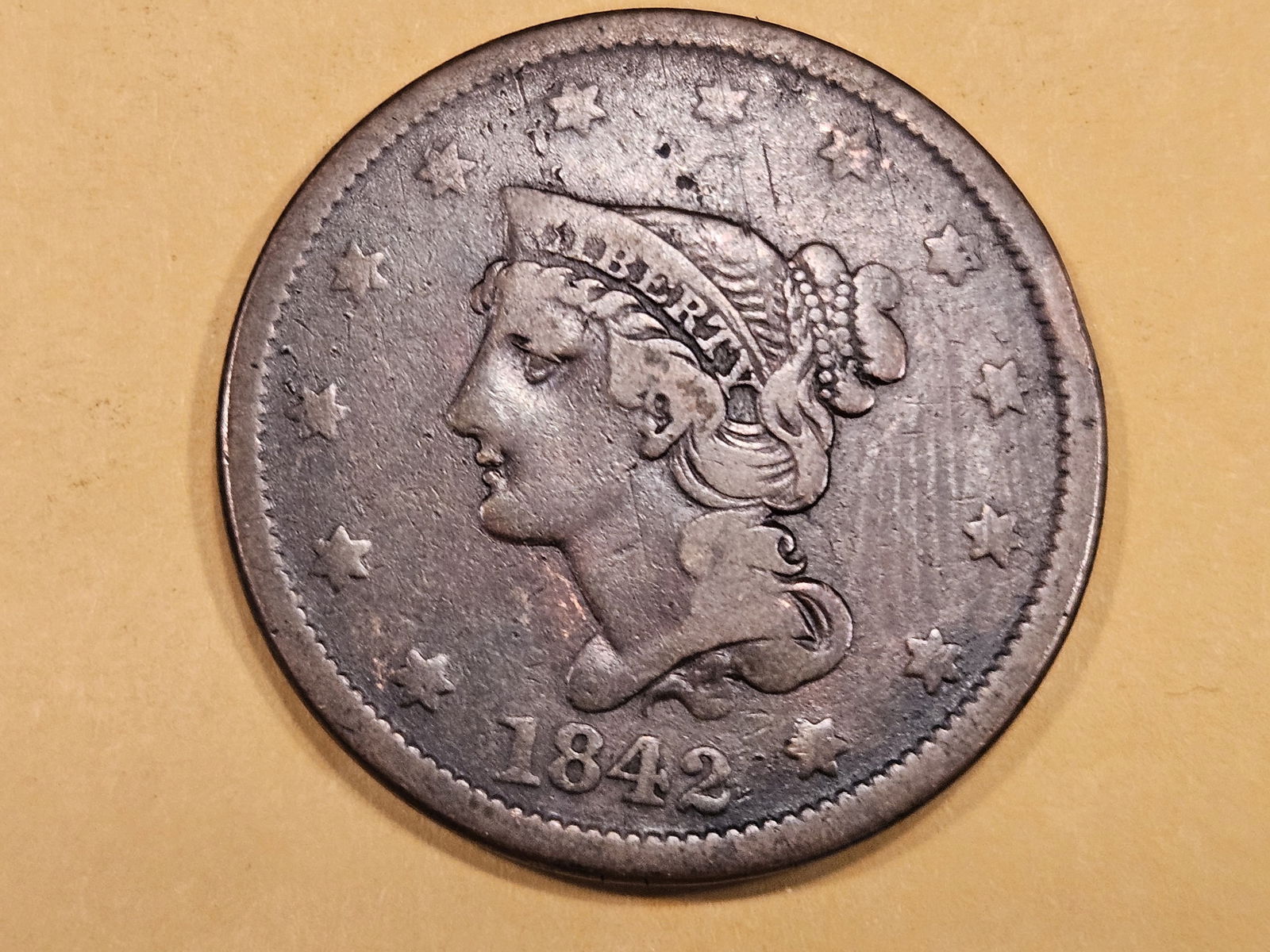 1842 Braided hair Large Cent in Fine (1 of 3)