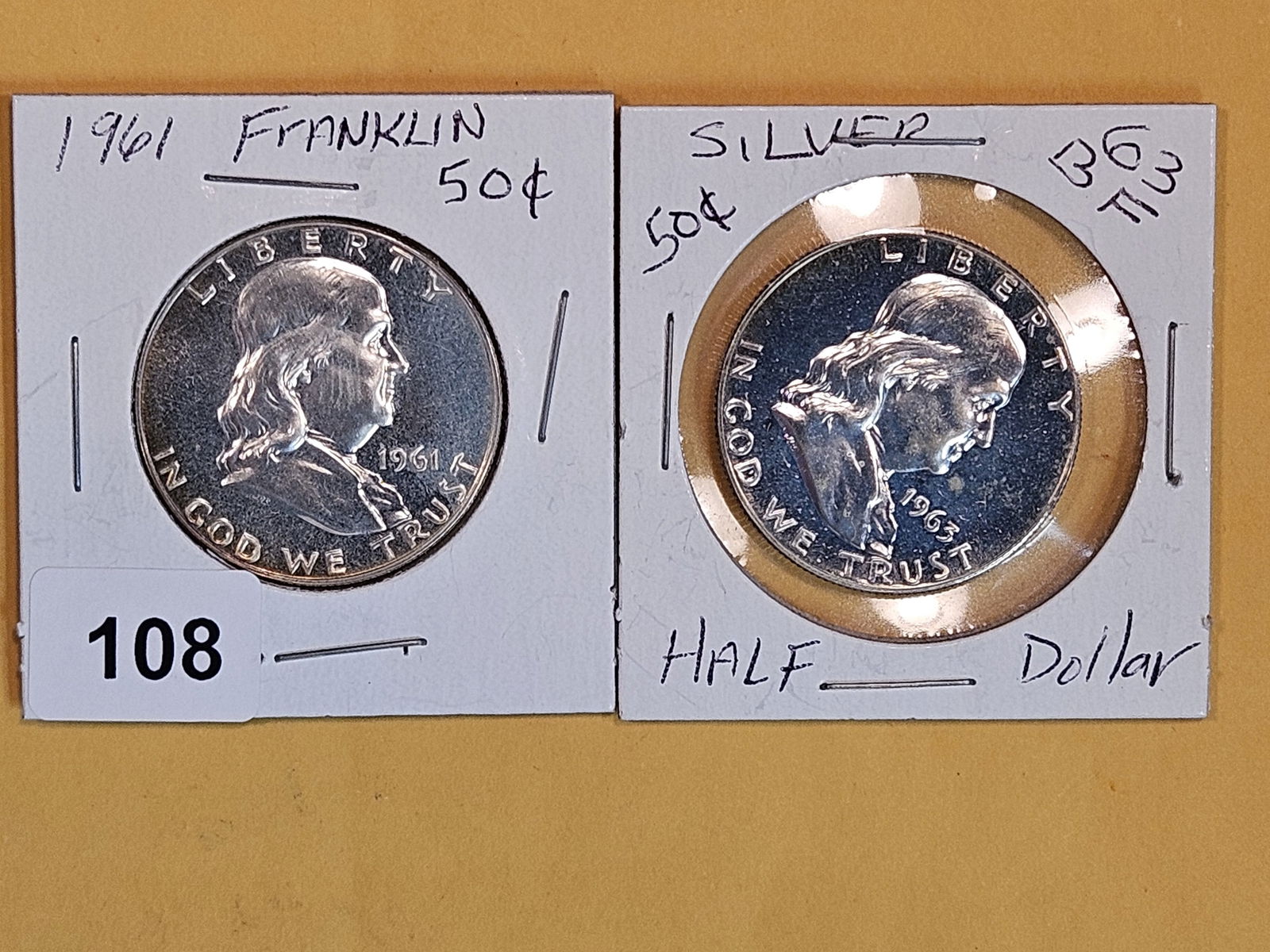 1961 and 1963 Proof silver Franklin Half Dollars (1 of 2)