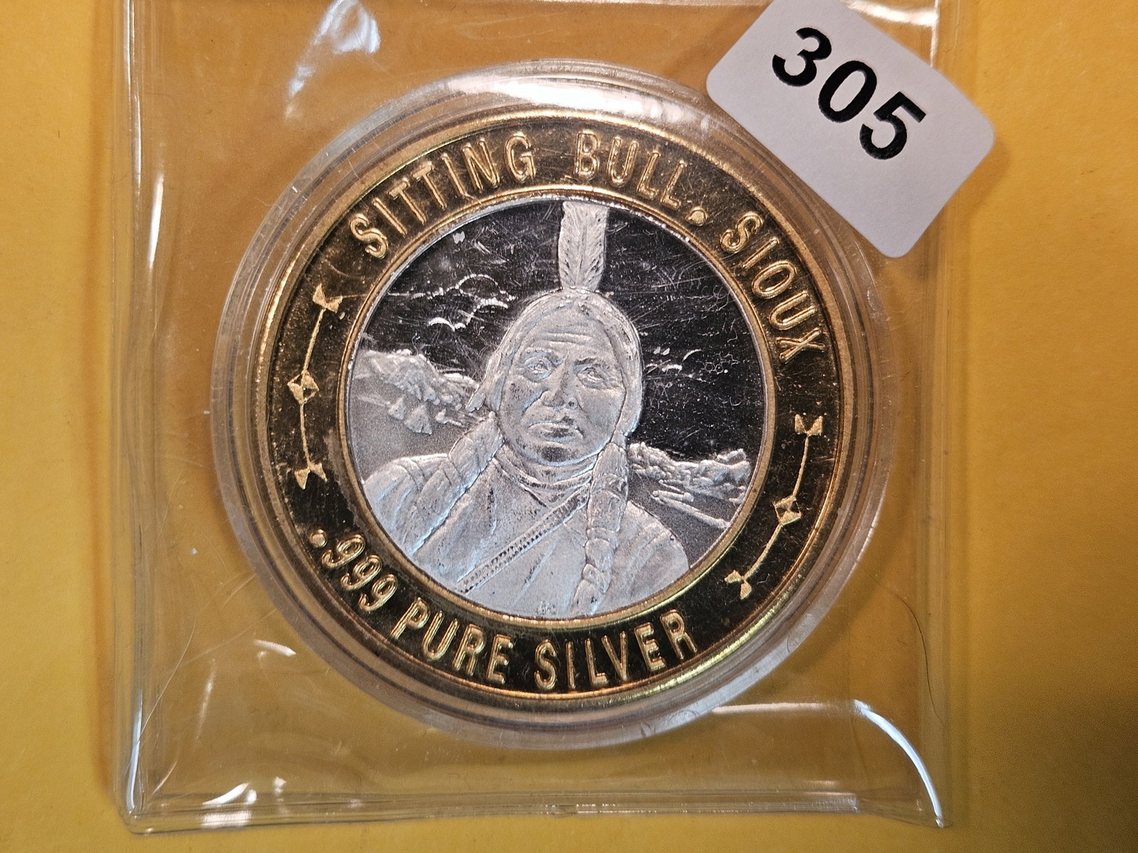 GEM .999 fine silver center Token: Sitting Bull, Sioux. Has about $20 worth of silver. Looks like the other Casino gaming tokens, but isn't labelled as such.