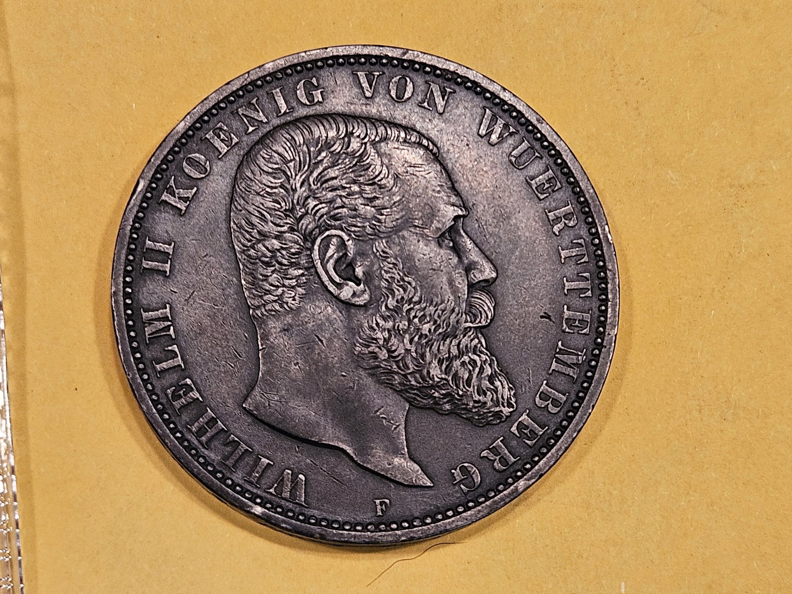 1913-F German States Wuerttemberg silver 5 marks in Extra Fine (1 of 4)