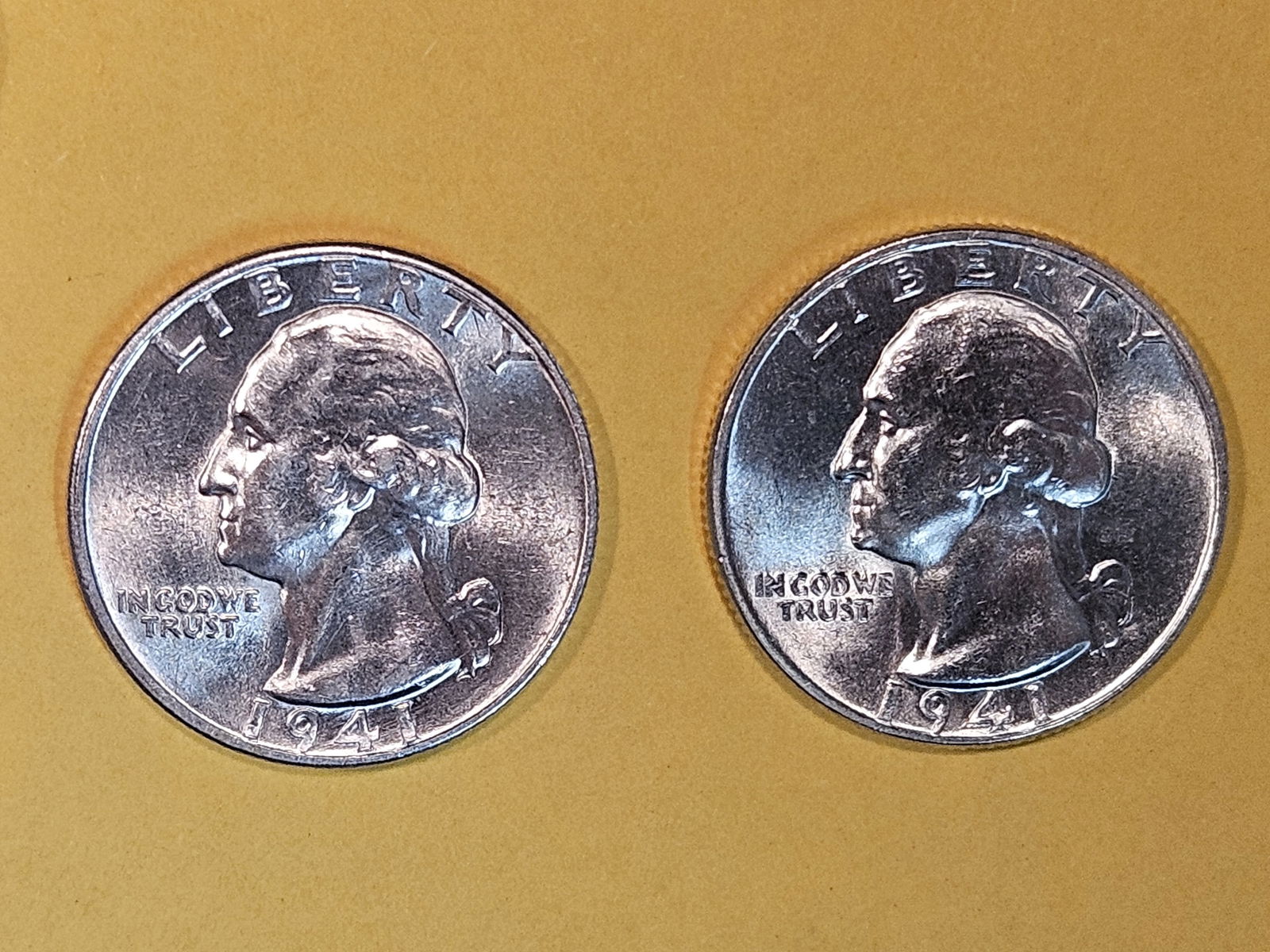 Two Bright 1941 and 1941-D silver Washington Quarters (1 of 5)