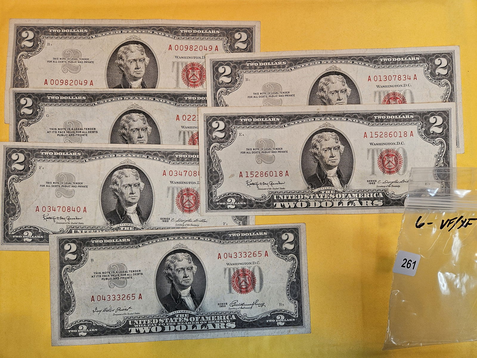 Six Two Dollar Red Seal US Notes (1 of 1)