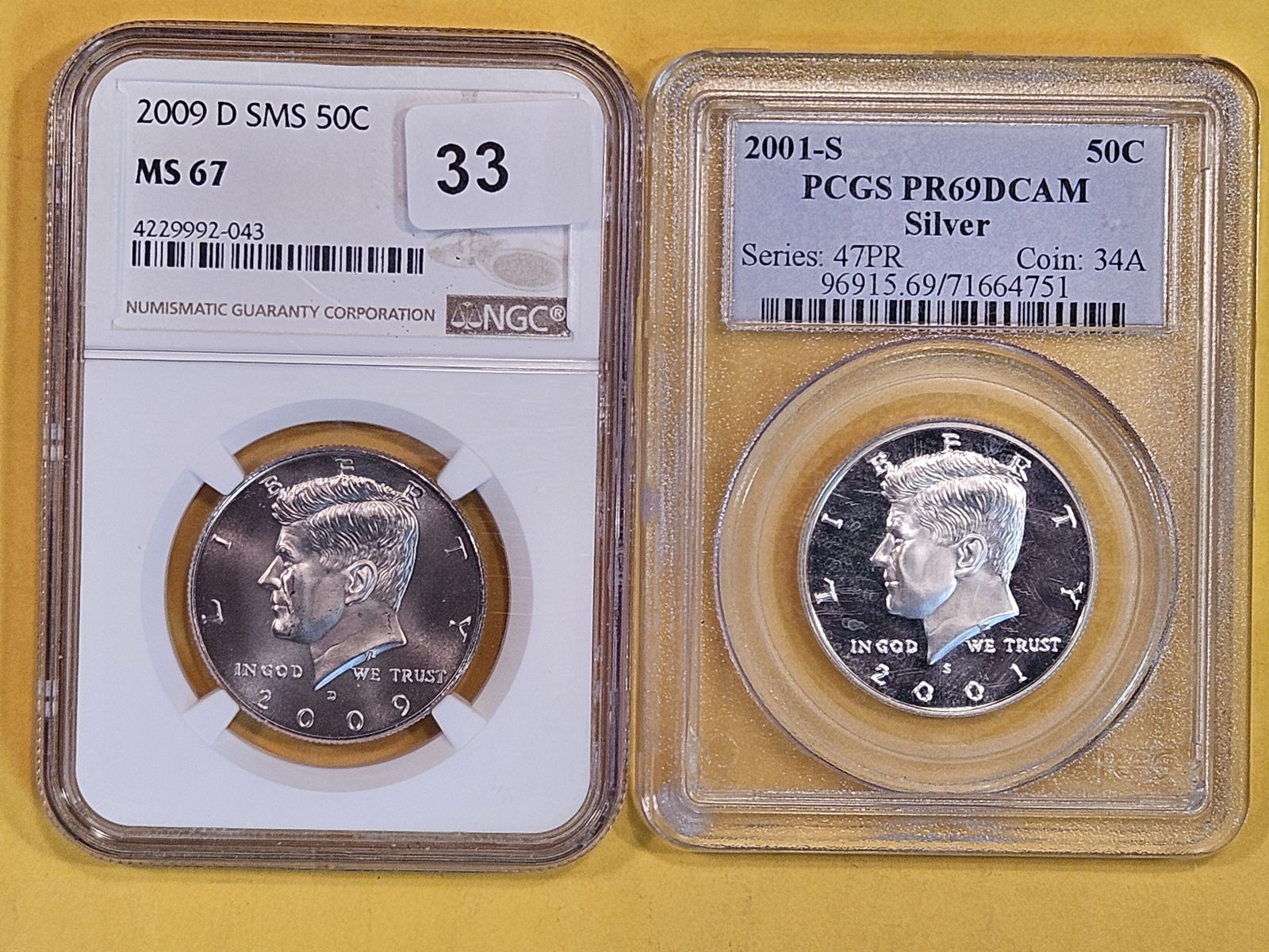 Two GEM PCGS and NGC-graded Kennedy Half Dollars (1 of 2)