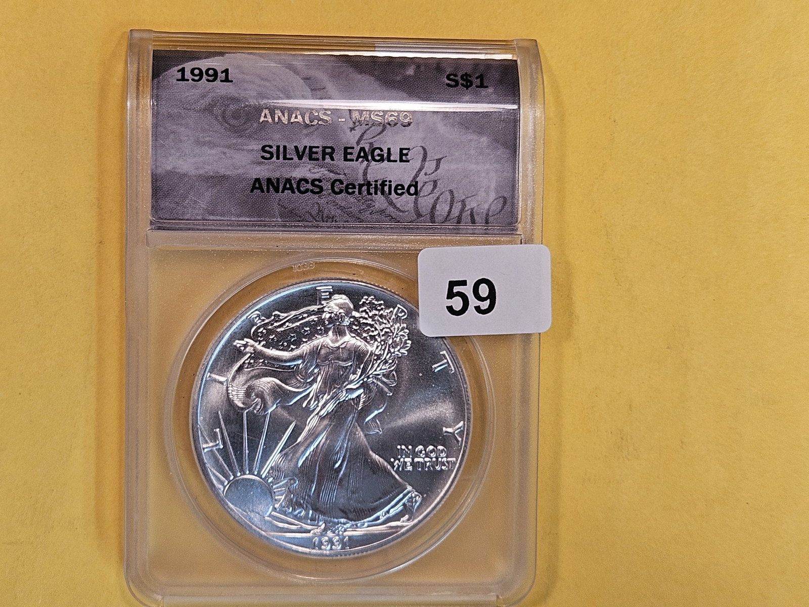 GEM! ANACS 1991 American Silver Eagle in Mint State 69 (1 of 2)