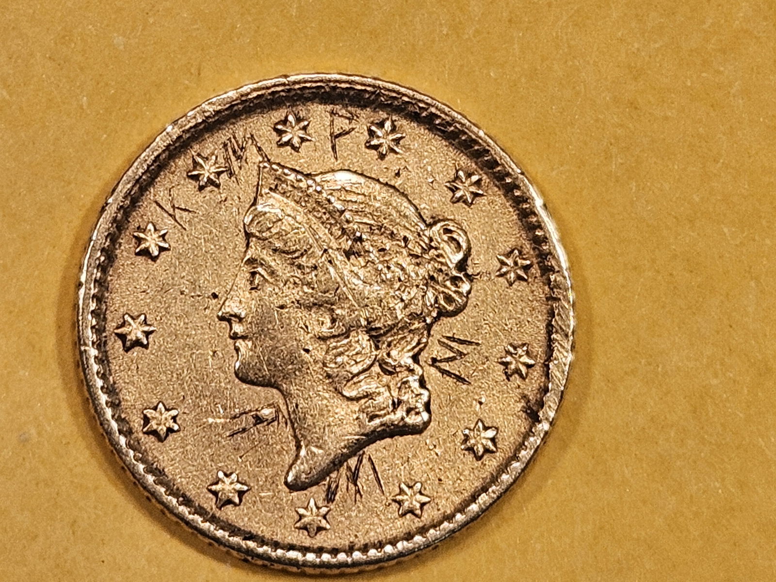 GOLD! 1853 Gold Dollar in About Uncirculated - details (1 of 5)