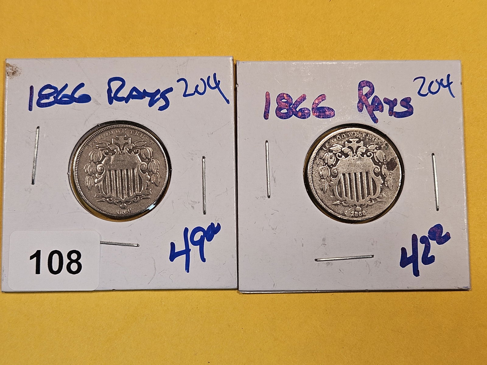 Two 1866 Shield Nickels (1 of 2)