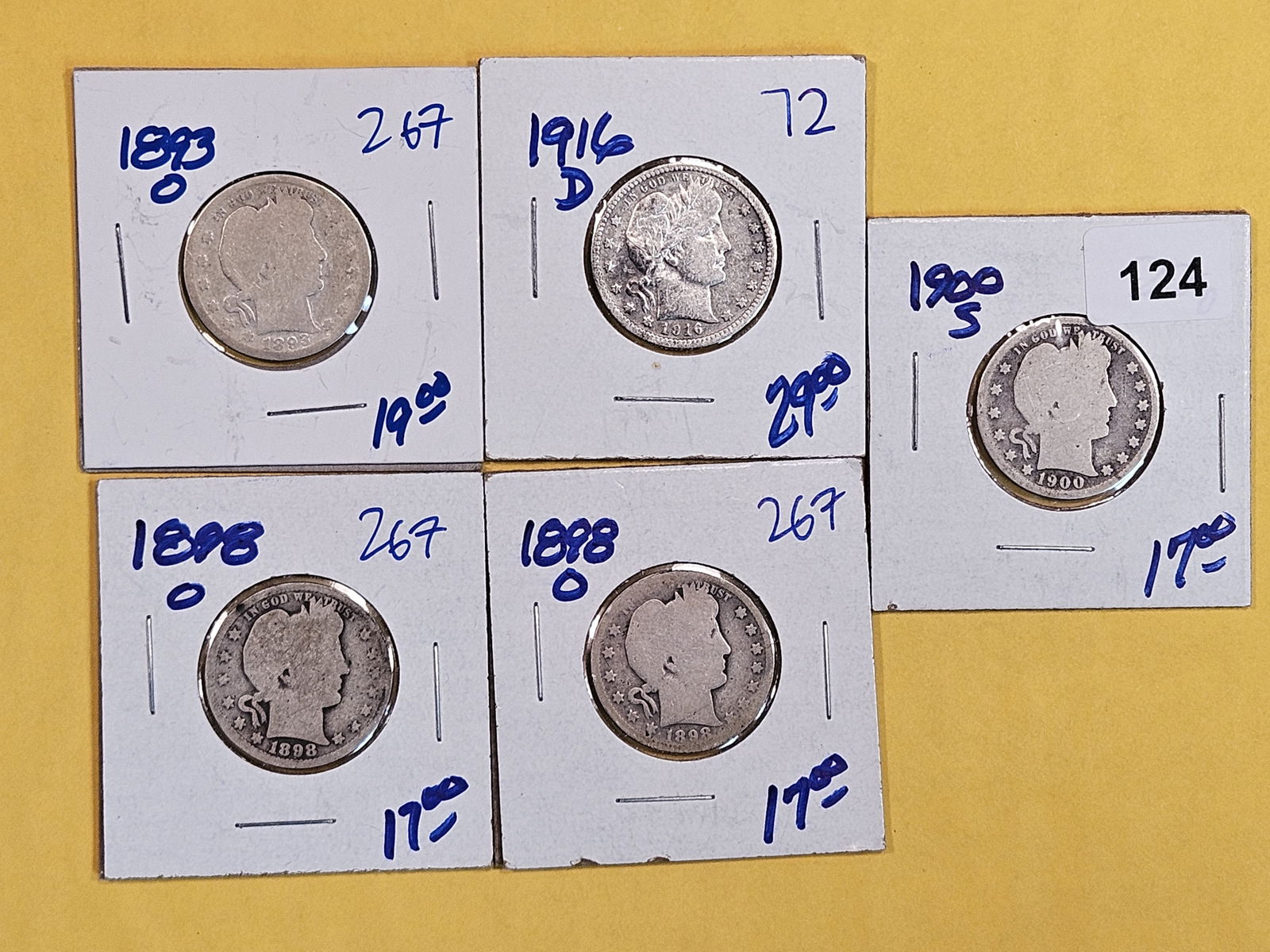 Five Barber silver Quarters (1 of 2)