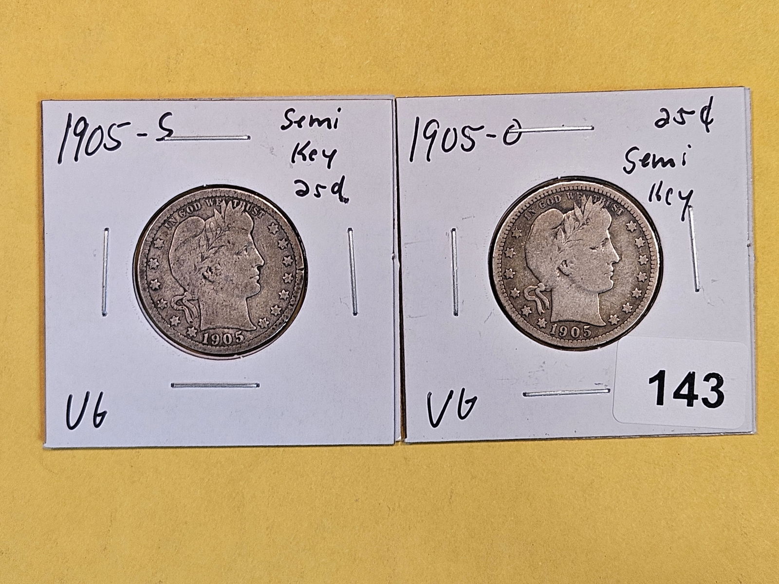 Two Semi-Key 1905-O and 1905-S Barber Quarters (1 of 5)