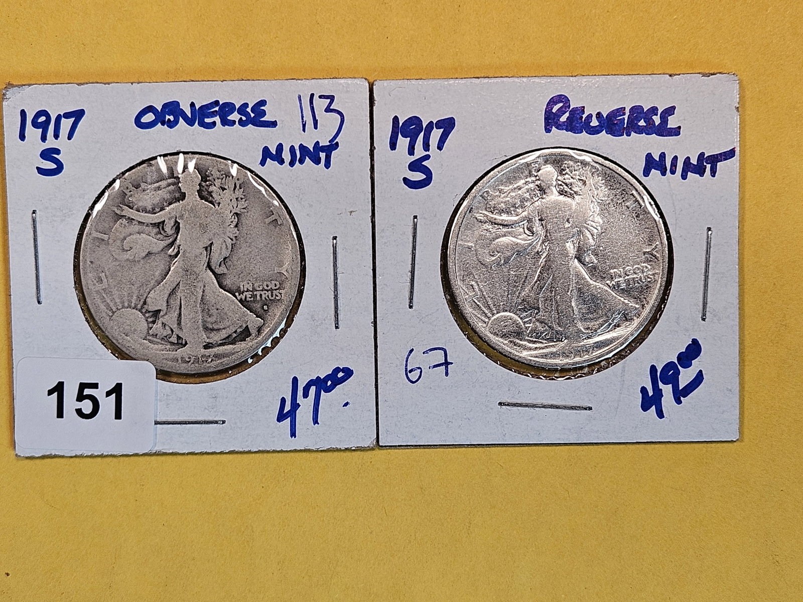 1917-S Obverse MM and 1917-S Reverse MM Walking Liberty Half Dollars (1 of 2)