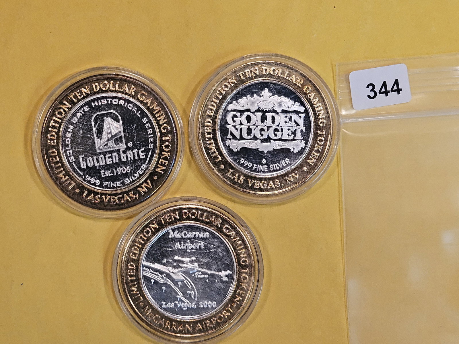 Three Ten Dollar .999 fine silver center Casino Gaming Tokens (1 of 2)