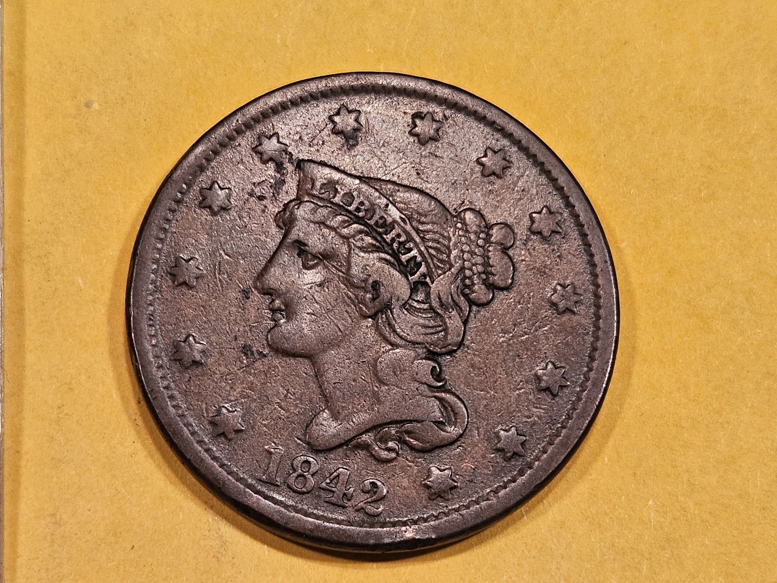 1842 Braided hair large Cent in Very Fine - 30 (1 of 5)