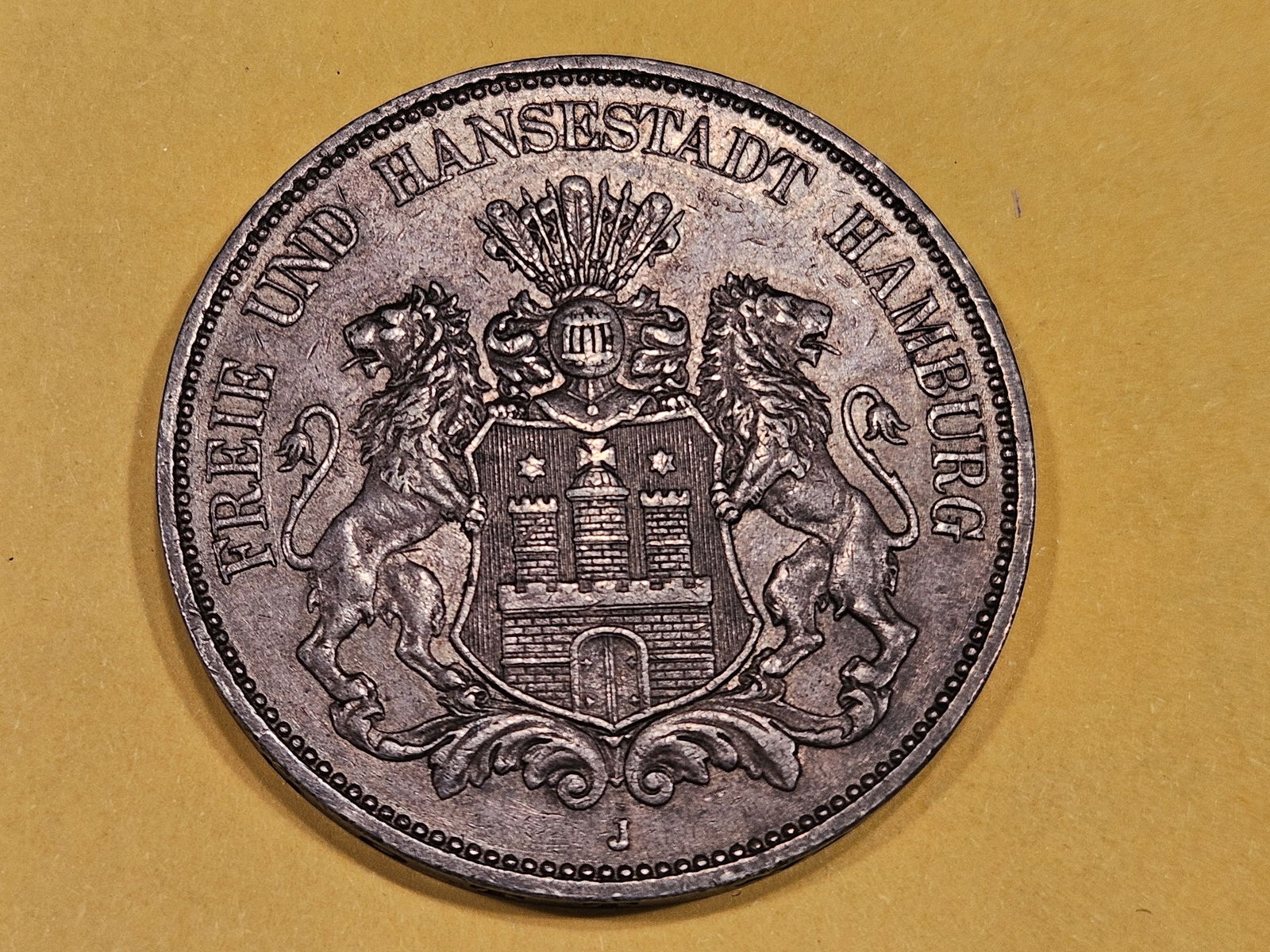 1876-J German States Hamburg silver 5 mark in Extra Fine (1 of 8)