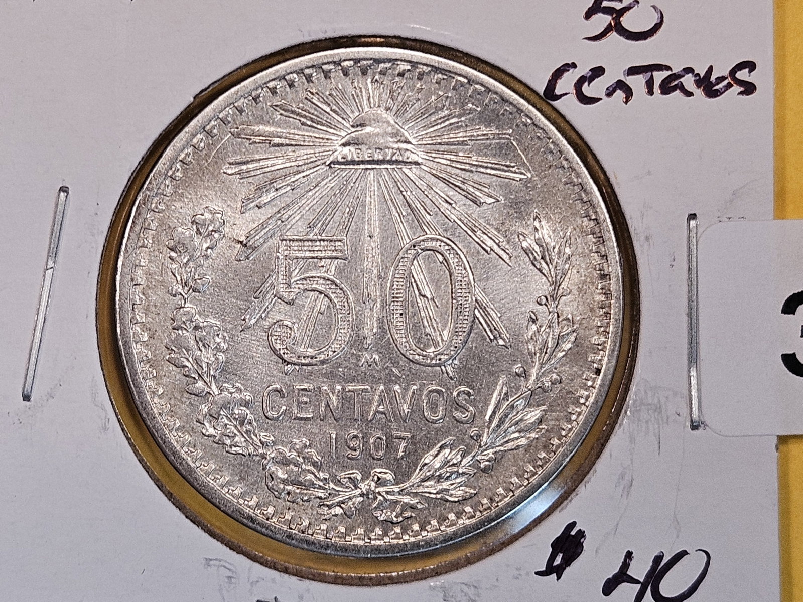 Choice brilliant Uncirculated 1907 Mexico silver 50 Centavos (1 of 7)