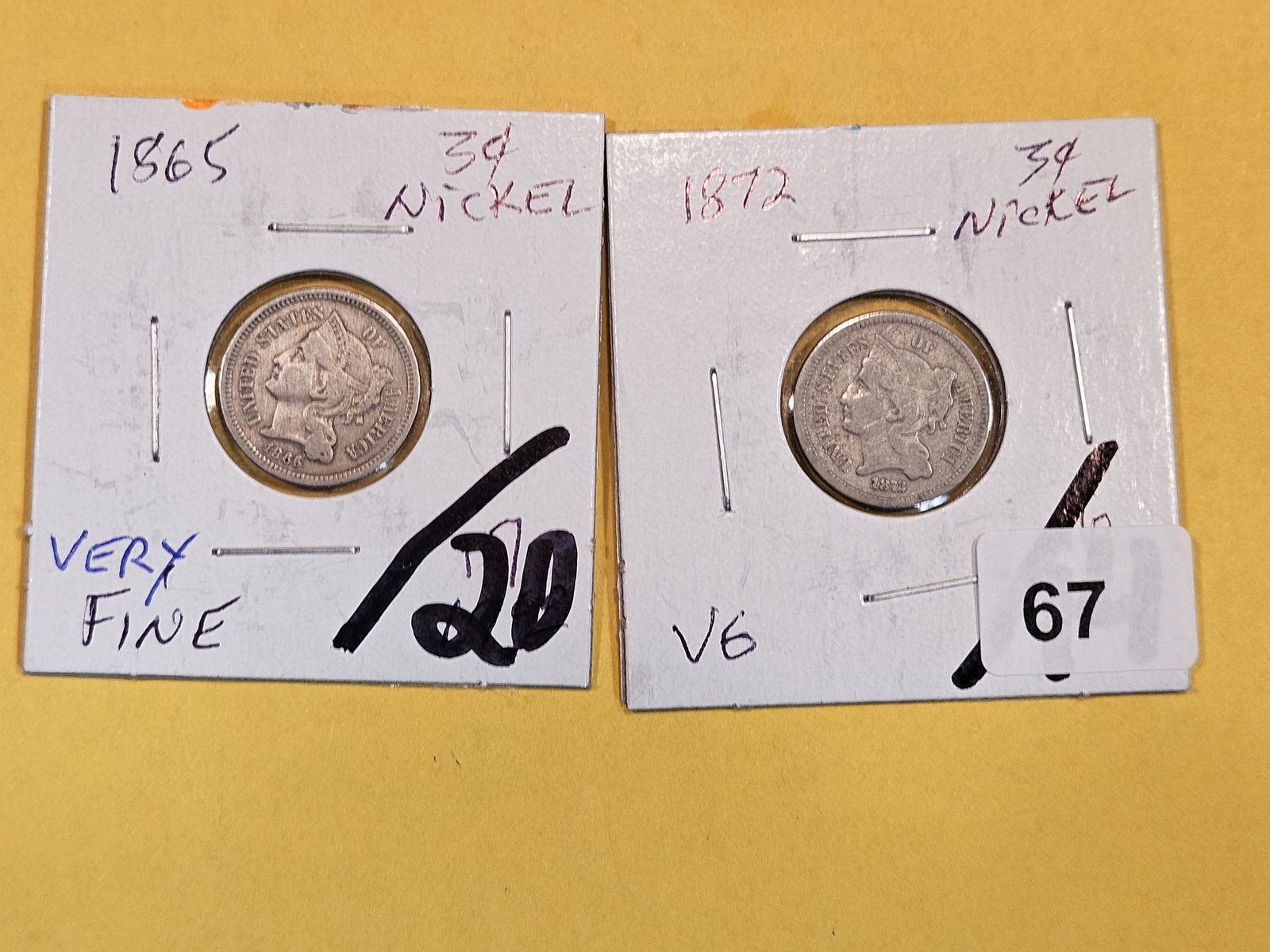 1865 and Better Date 1872 Three Cent Nickels (1 of 5)