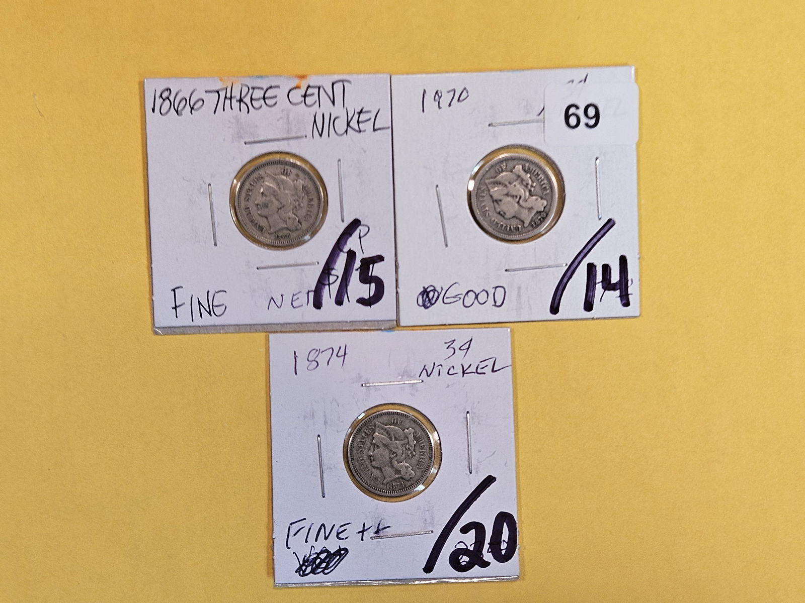 1866, 1870 and 1874 Three Cent Nickels (1 of 4)