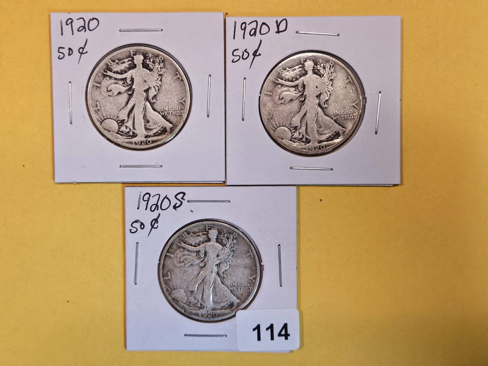 1920 P-D-S Walking Liberty Half Dollar trio: Circulated