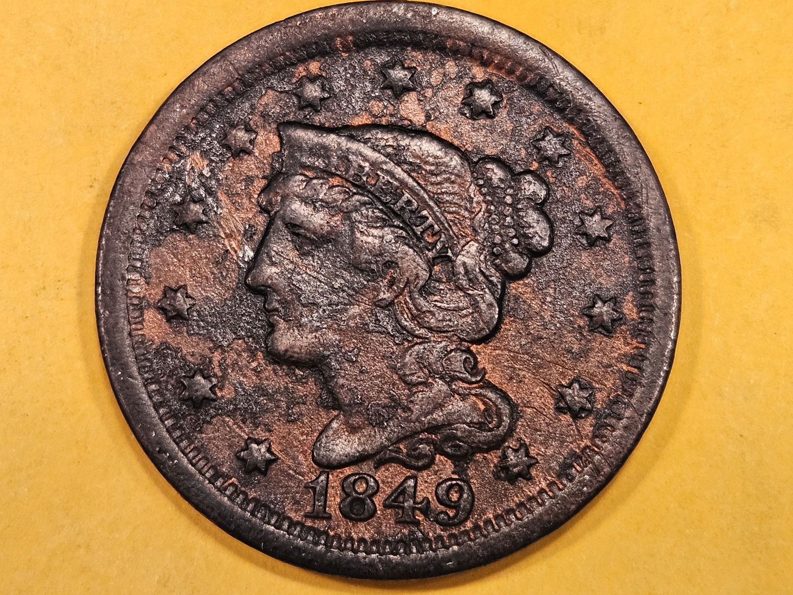 1849 Braided hair Large Cent (1 of 3)