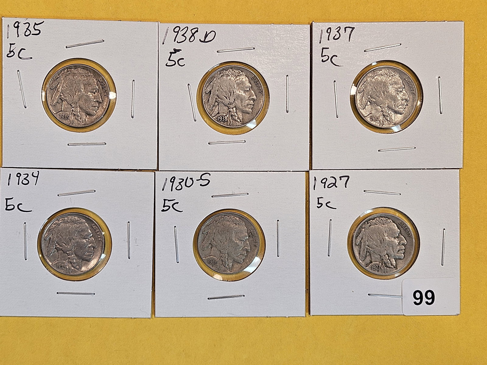 Six Buffalo Nickels in Extra Fine to About Uncirculated (1 of 4)