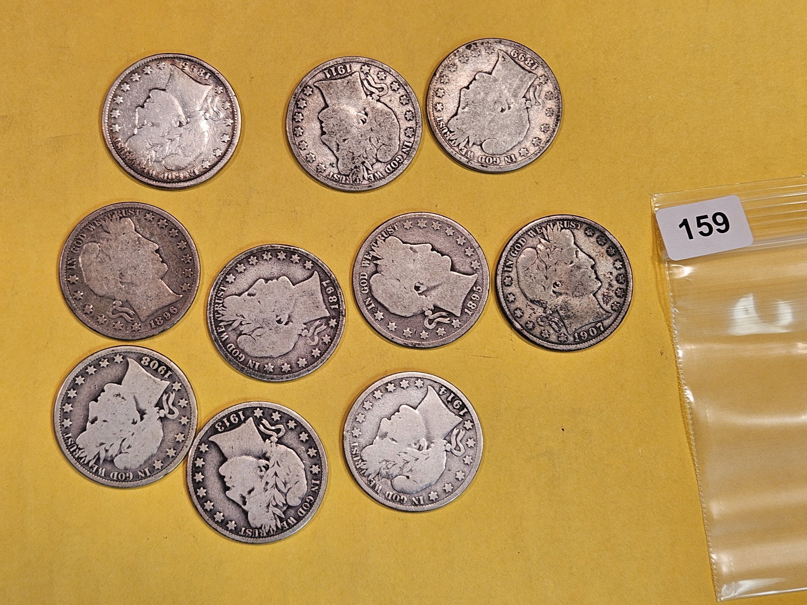 Ten mixed Barber silver half dollars (1 of 1)