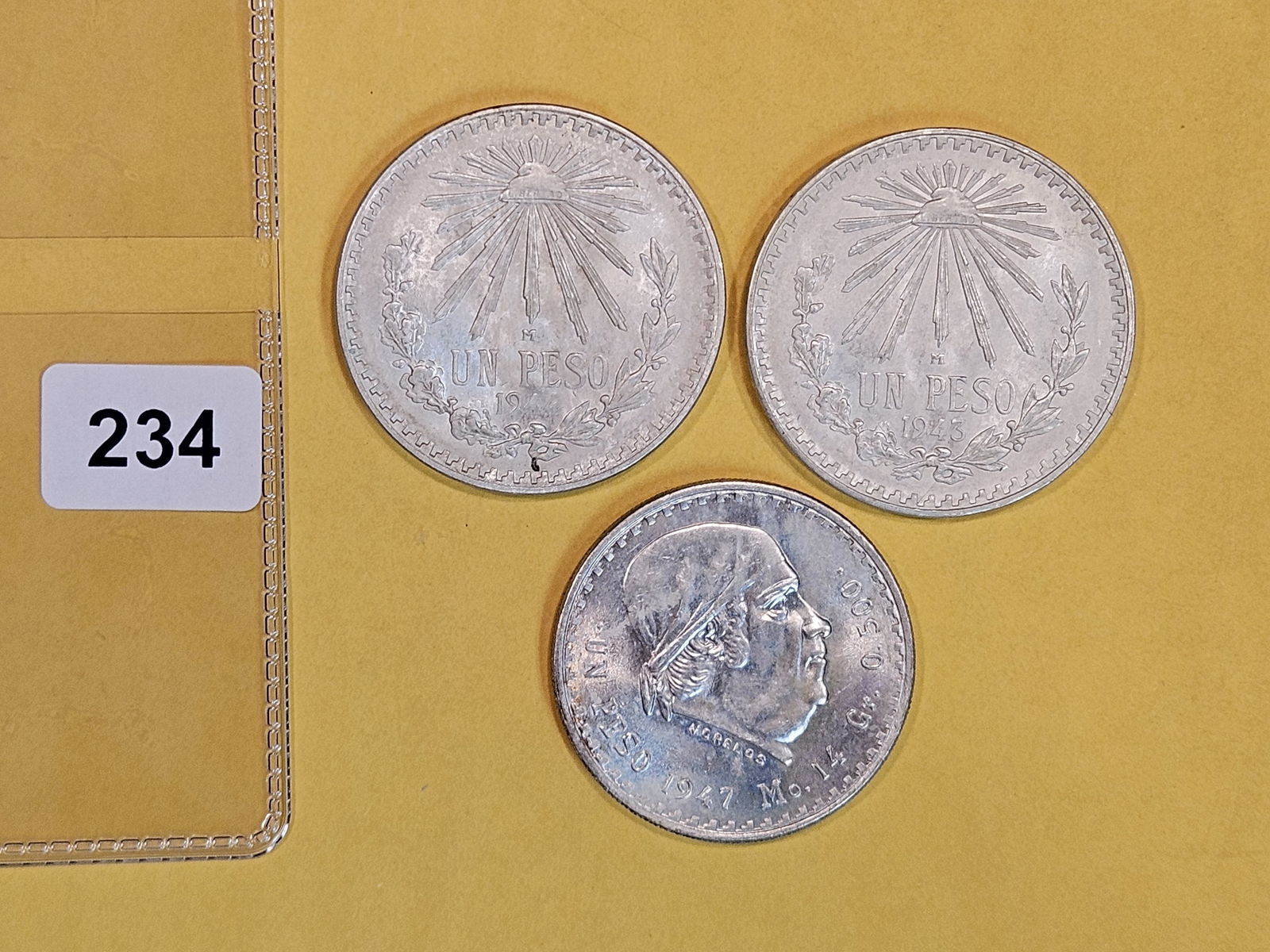 1943, 1944 and 1947 Silver Mexico pesos (1 of 3)