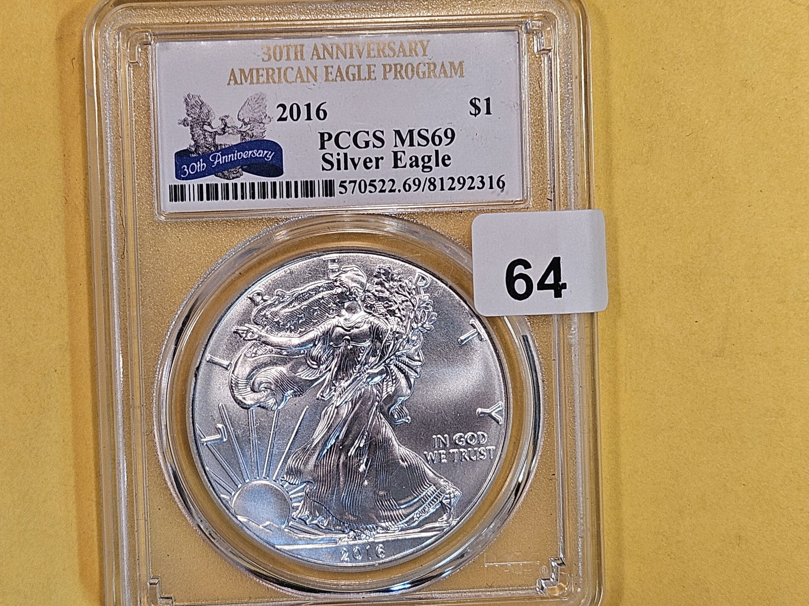 PCGS 2016 American Silver Eagle in Mint State 69 (1 of 2)