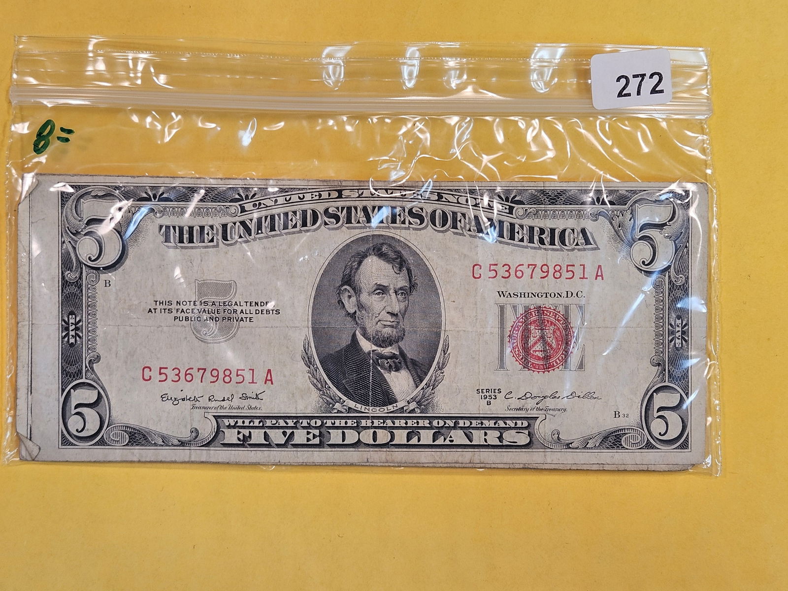 Eight Five Dollar Red Seal US Notes (1 of 2)