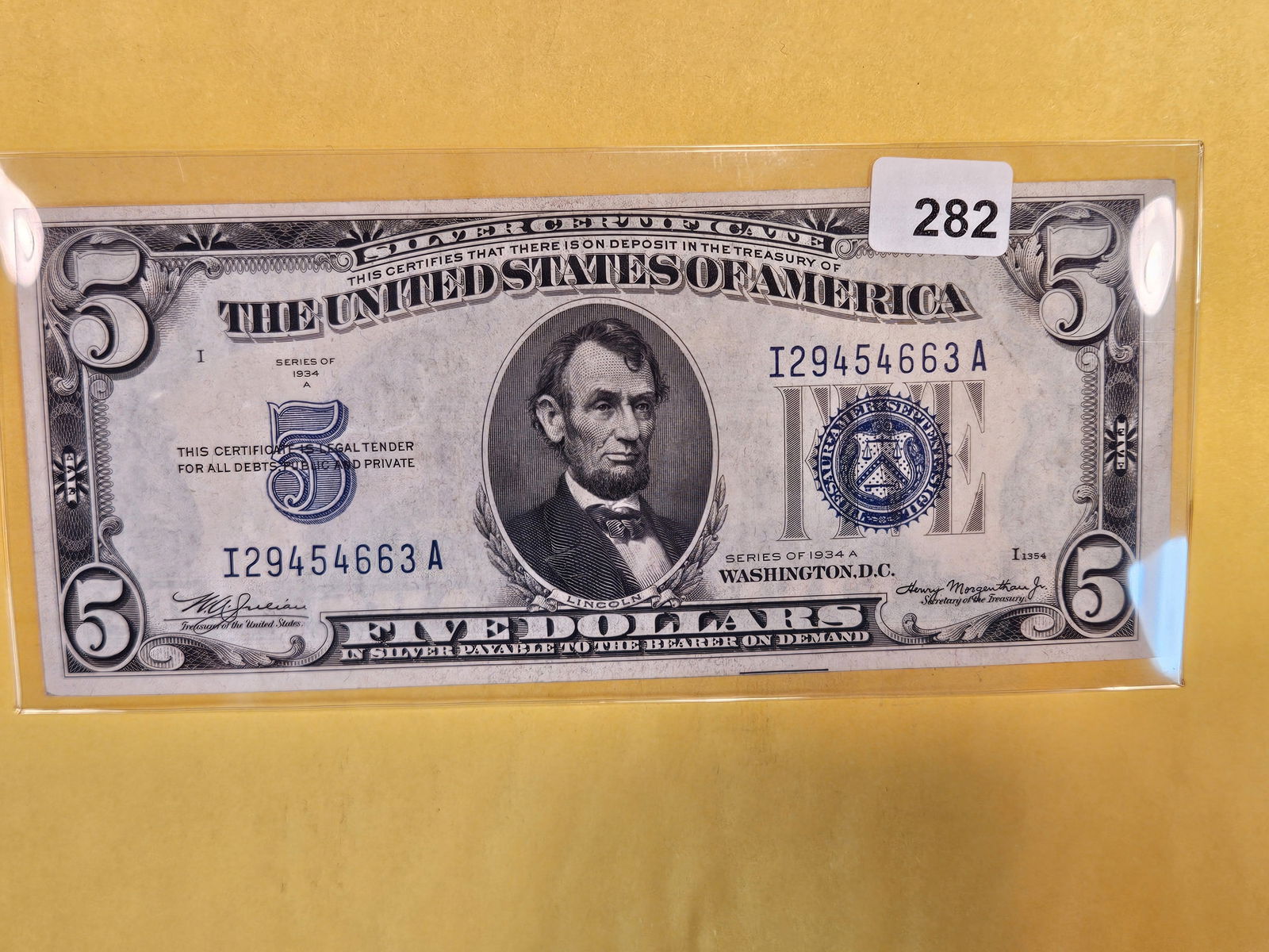 About Uncirculated plus 1934-A Five Dollar Silver Certificate (1 of 2)