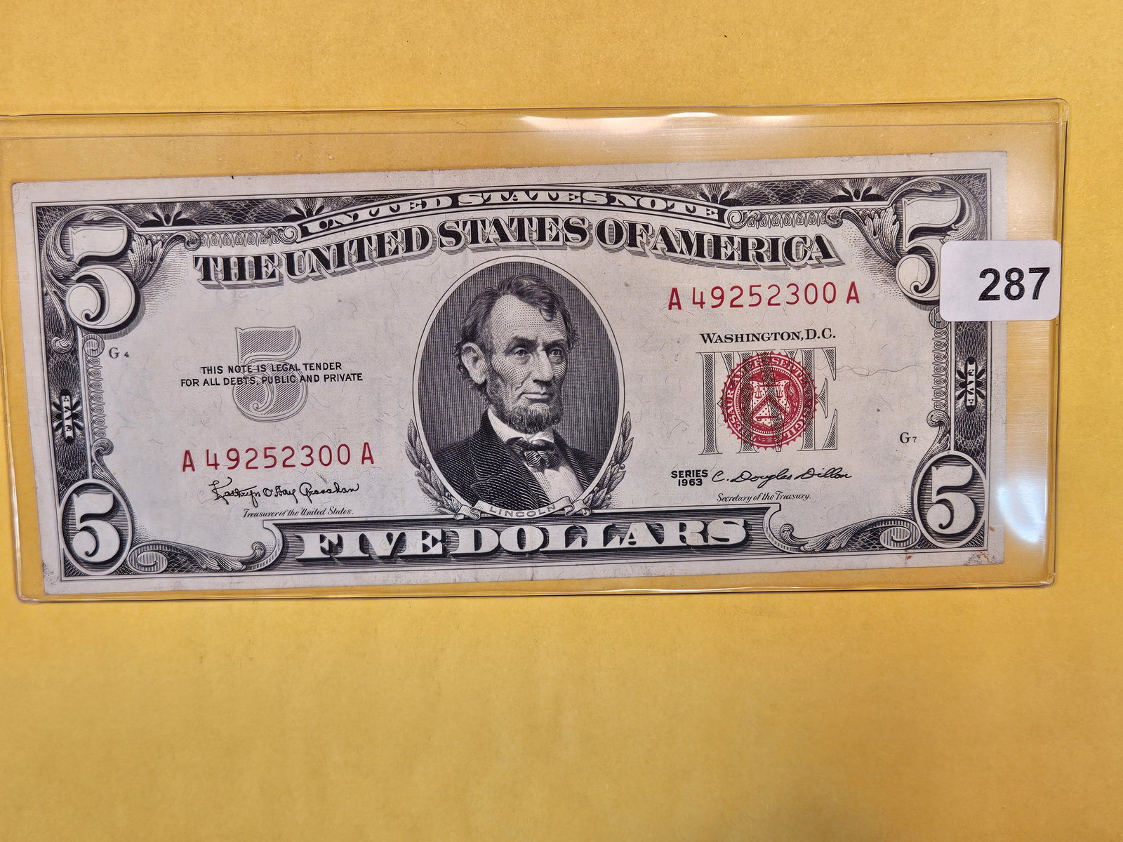 1963 Five Dollar Red Seal in Extra Fine plus (1 of 2)