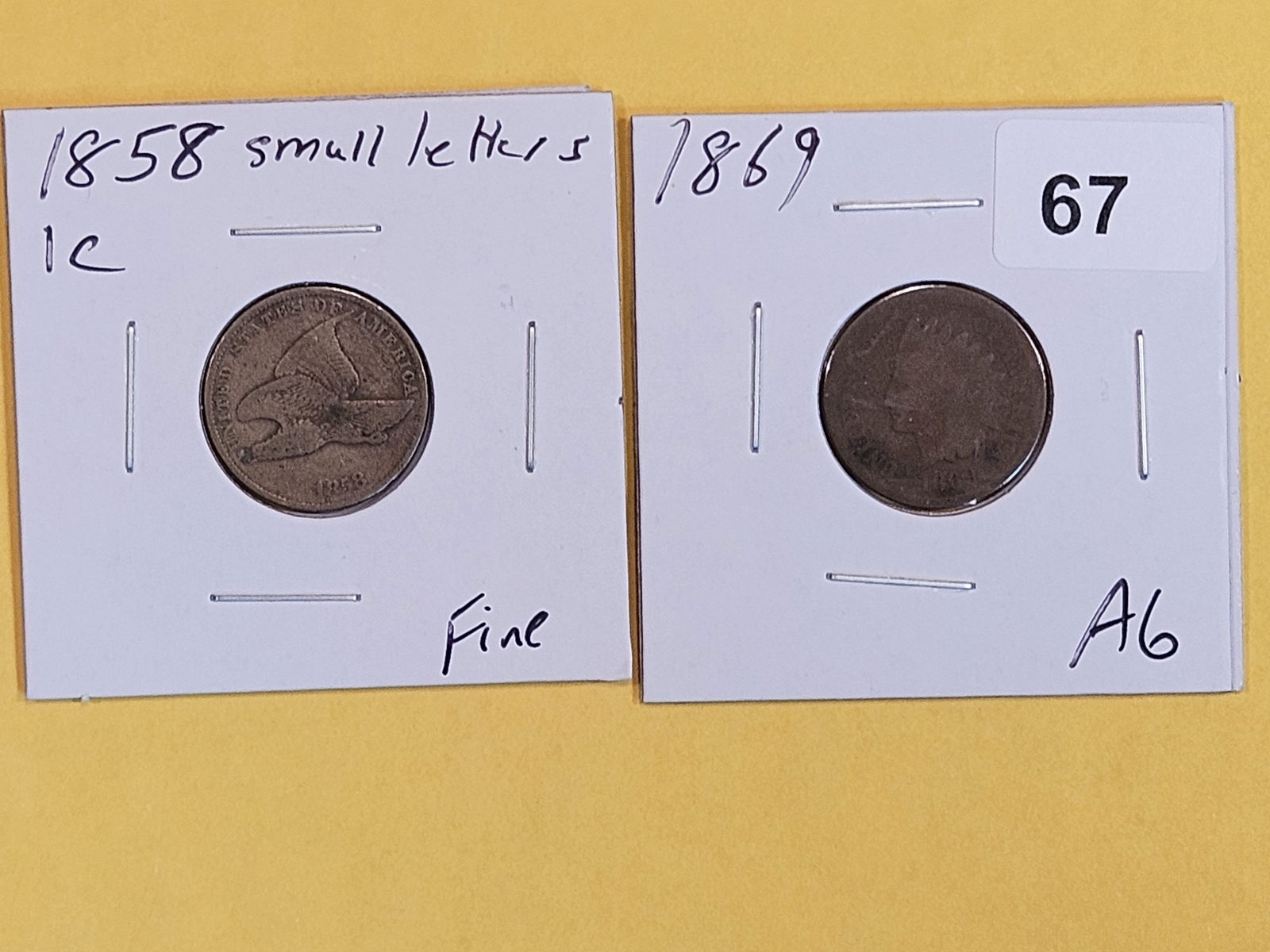 1858 Flying eagle and 1869 Indian Cent (1 of 5)