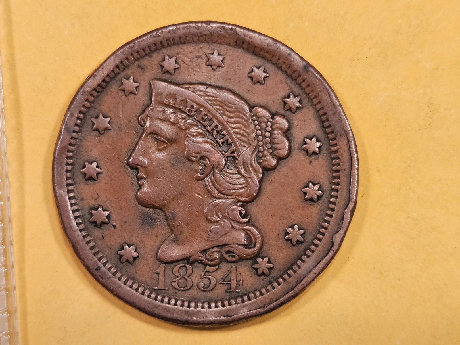 1854 Braided Hair Large Cent in Extra Fine (1 of 3)