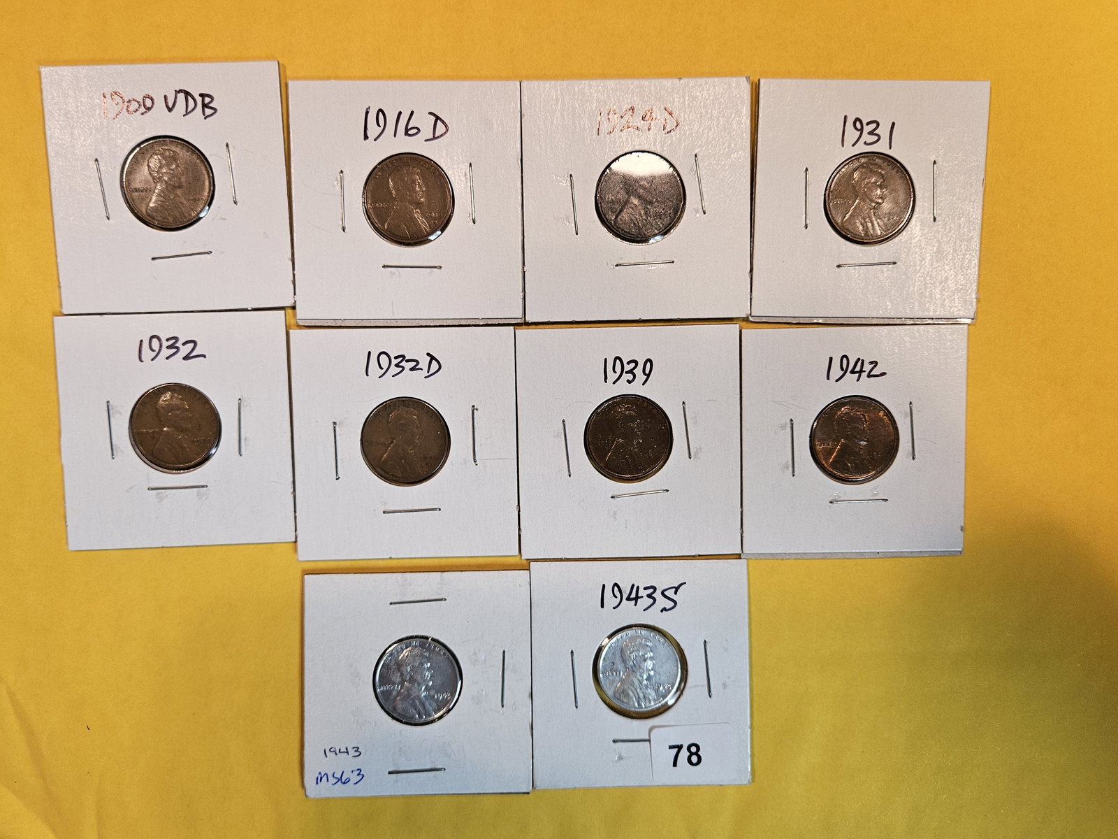 Ten nice Wheat cents from 1909 VDB through 1943-S (1 of 8)