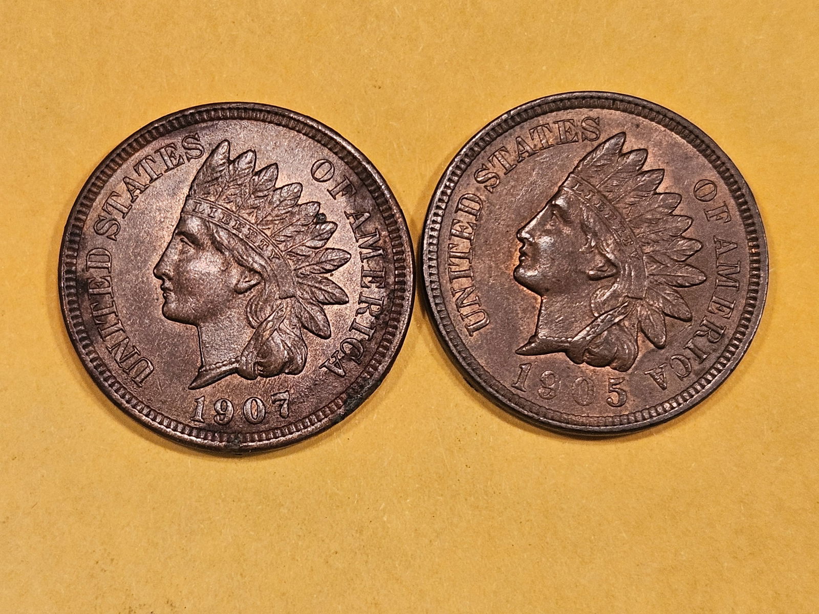 1905 and 1907 Indian Cents in About Uncirculated - 58 (1 of 5)