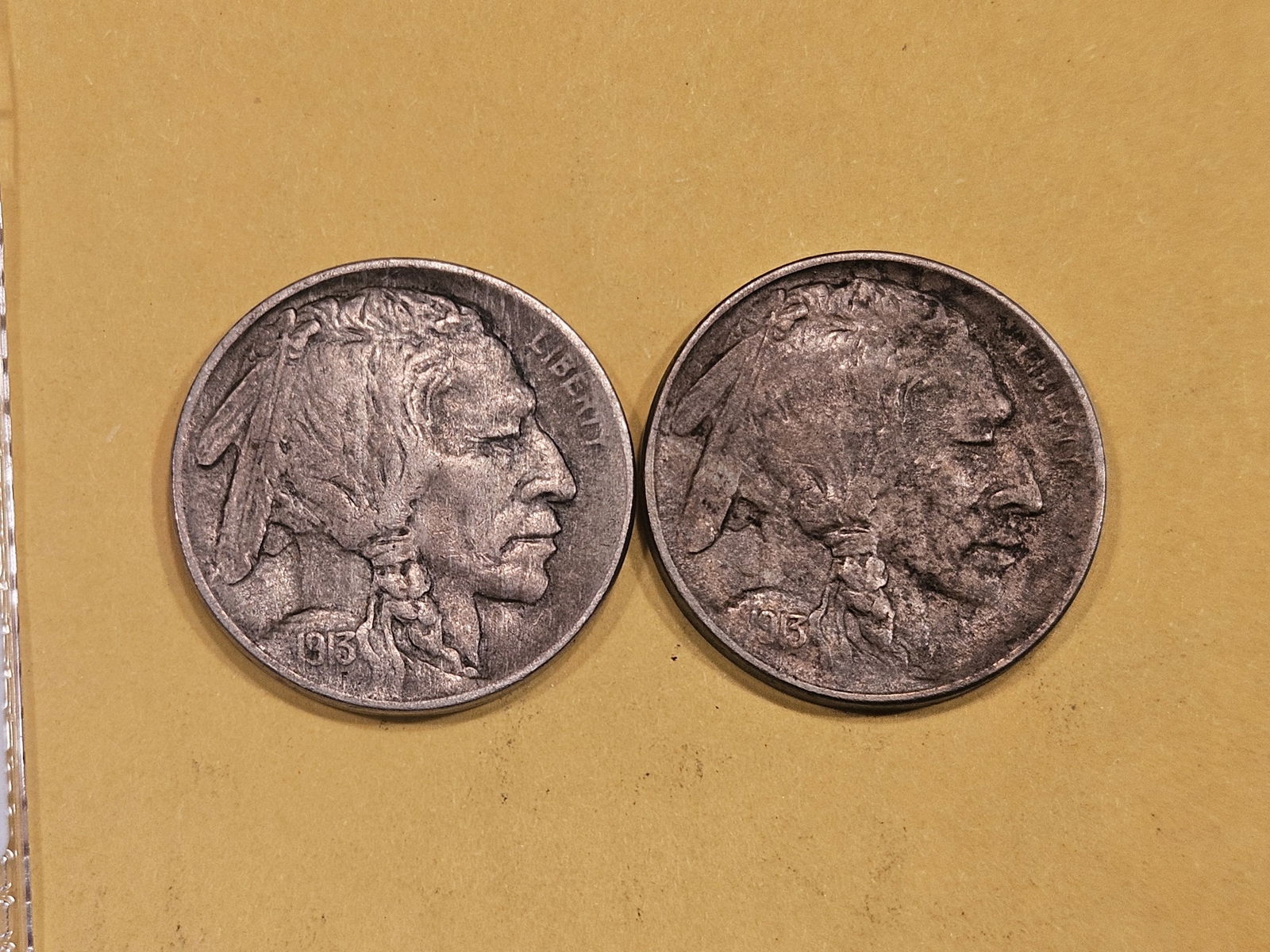 Two first year issue 1913 Type 1 and Type 2 Buffalo Nickels (1 of 3)