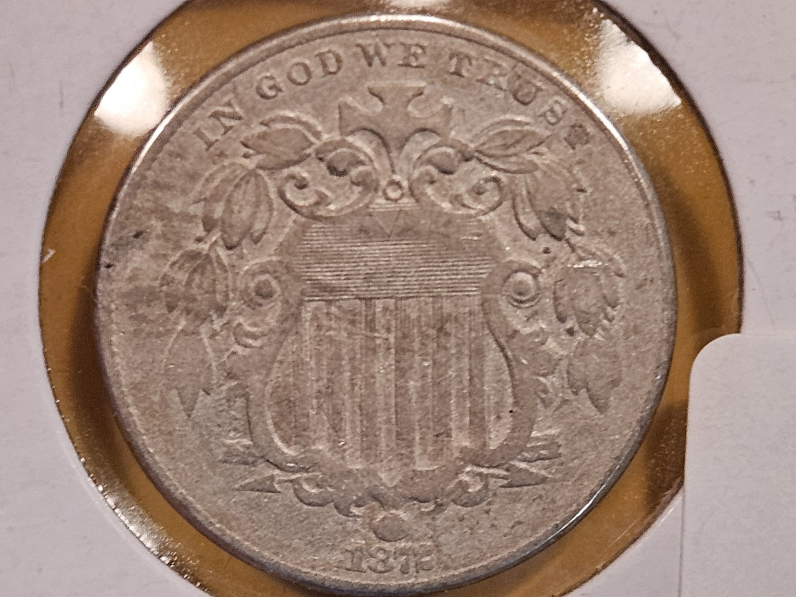 1872 Shield Nickel: In Very Good plus - details
