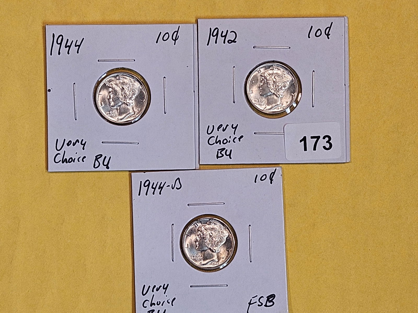 Three Very Choice Brilliant Uncirculated PLus silver Mercury Dimes (1 of 7)